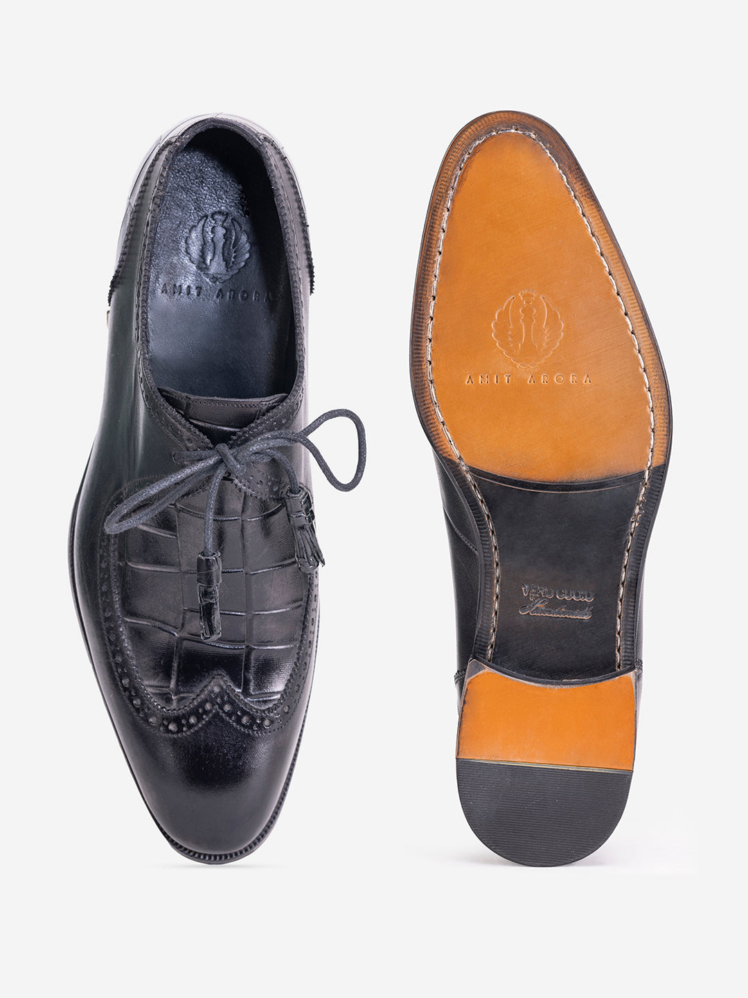 Black lace loafers with tassels