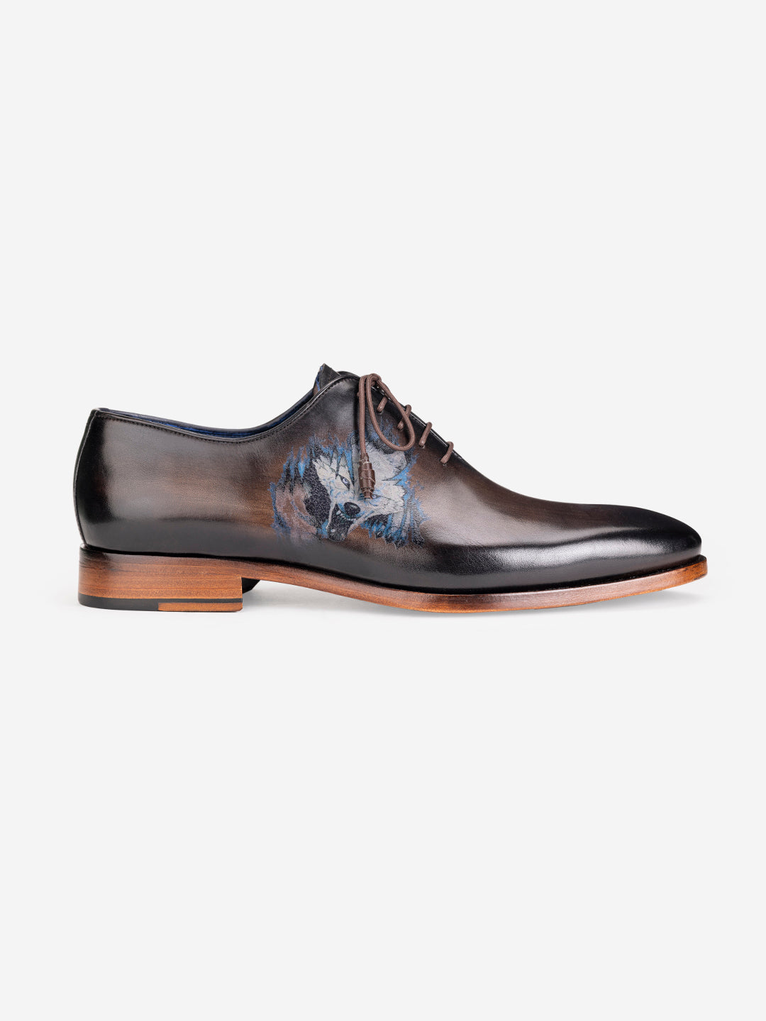 Brown lace loafers with Wolf motif