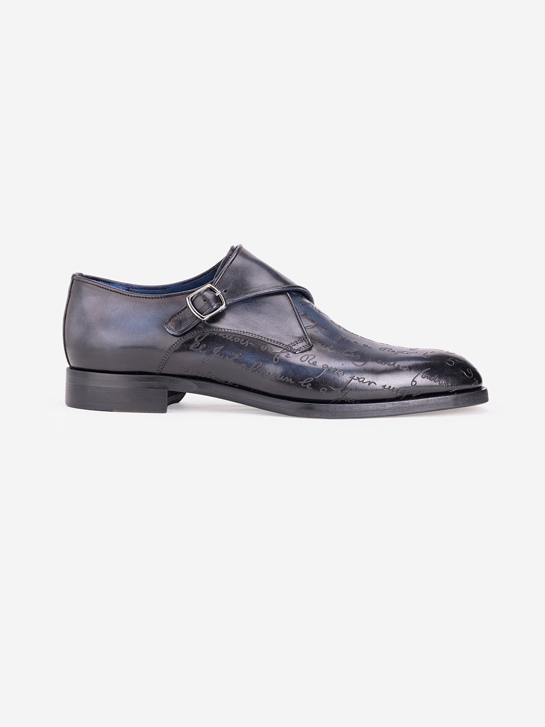 Navy engraved loafers with buckle