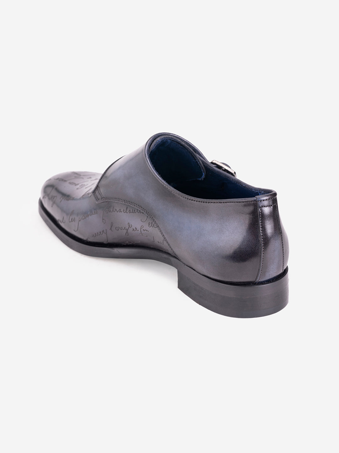 Navy engraved loafers with buckle