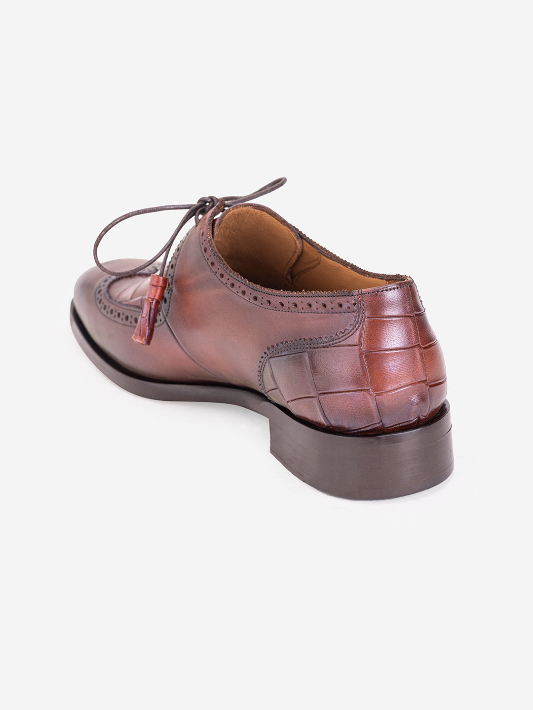 Tan lace loafers with tassels