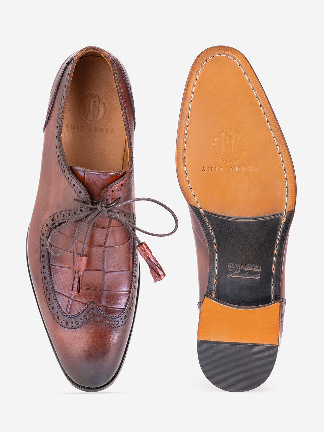 Tan lace loafers with tassels