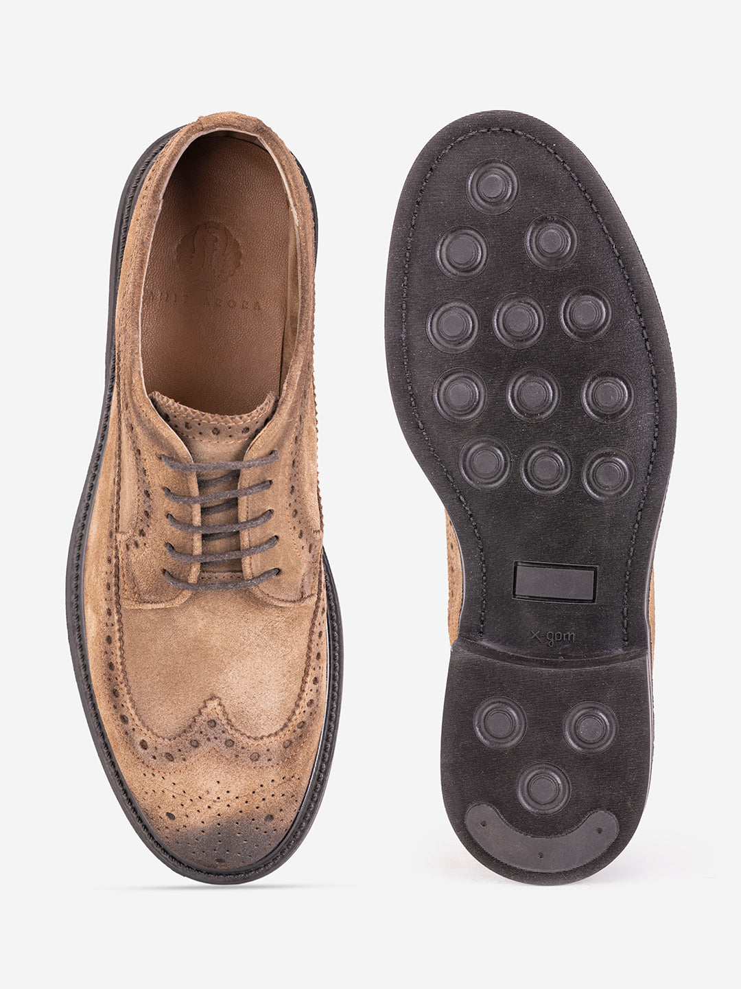 Beige suede lace loafers