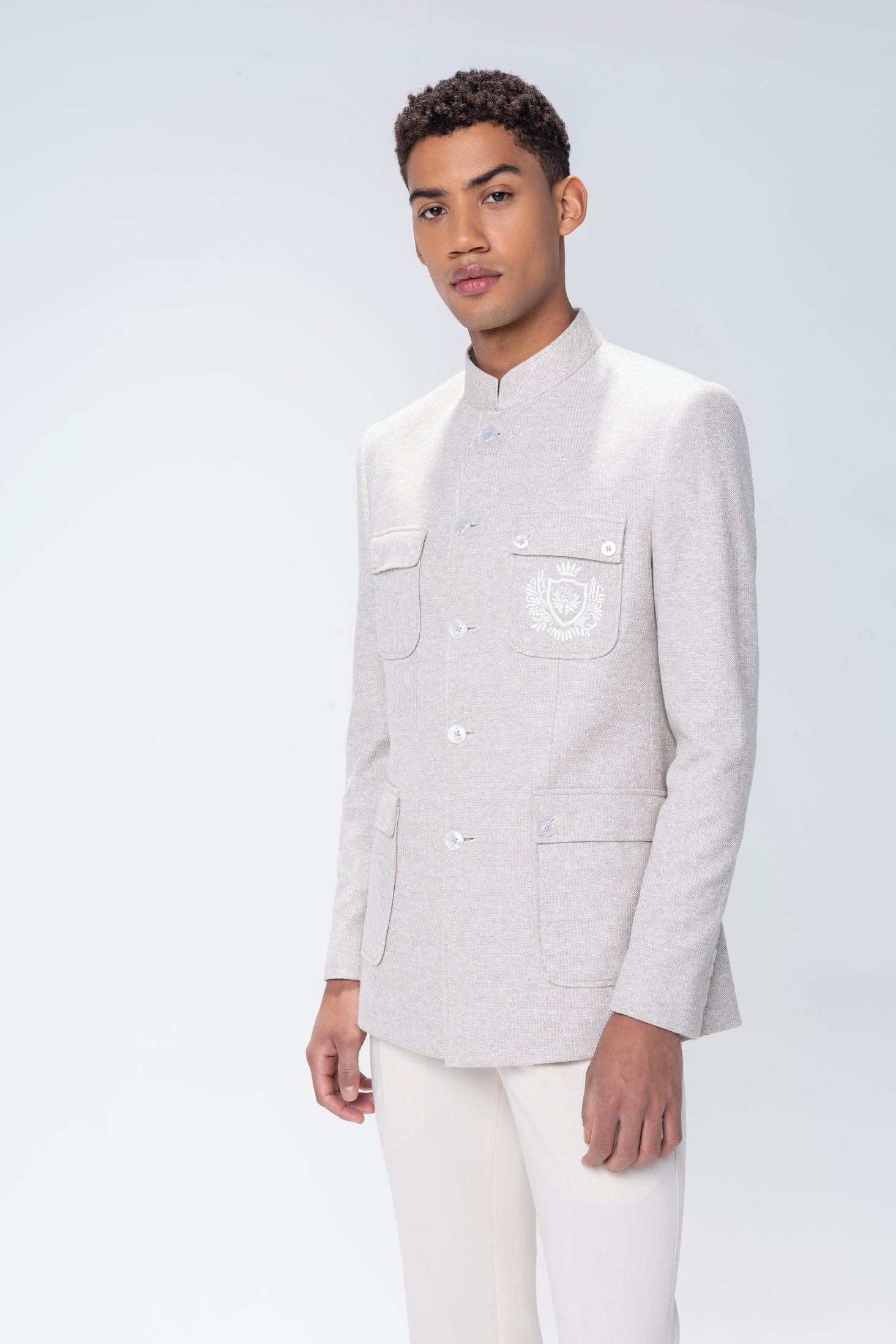 buy blazer Fawn textured Bandh gala with 4 patch pockets