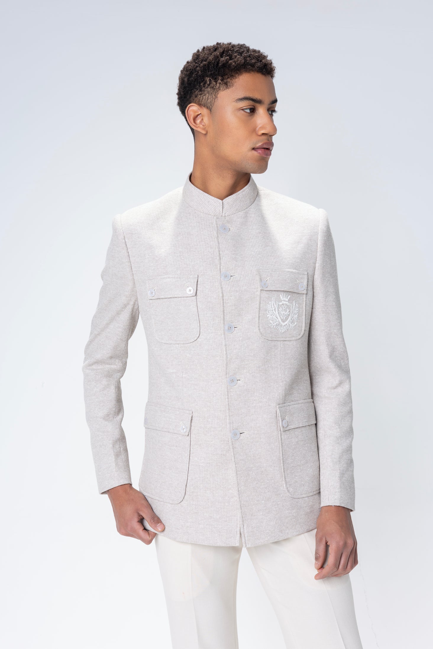 buy blazer Fawn textured Bandh gala with 4 patch pockets