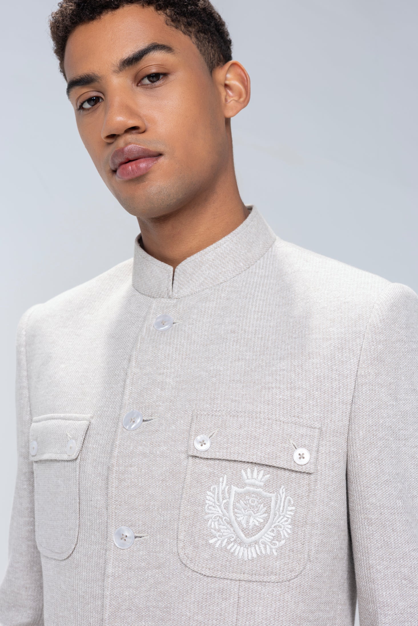 buy blazer Fawn textured Bandh gala with 4 patch pockets