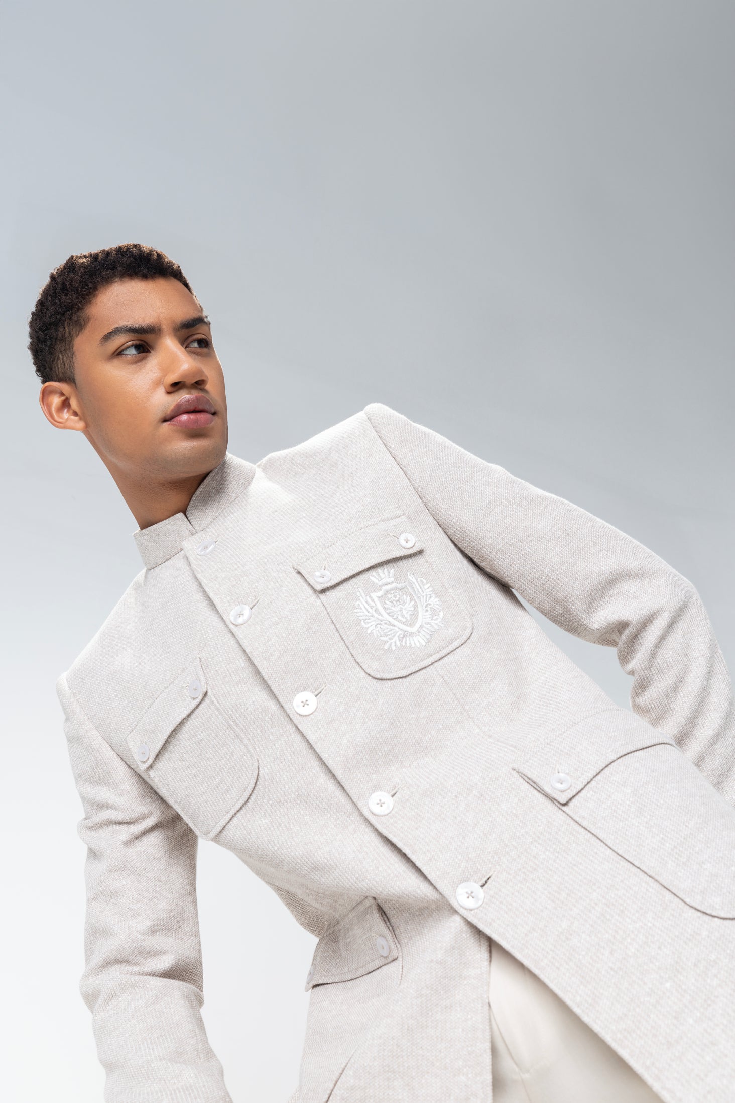 buy blazer Fawn textured Bandh gala with 4 patch pockets