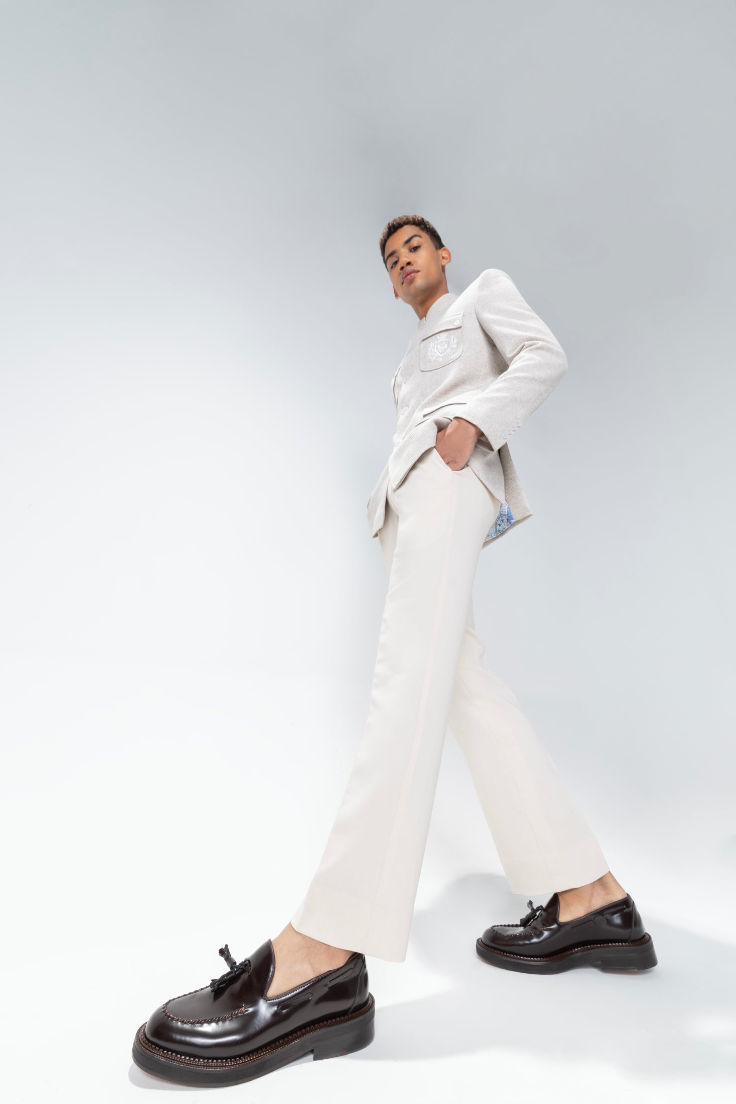 buy blazer Fawn textured Bandh gala with 4 patch pockets