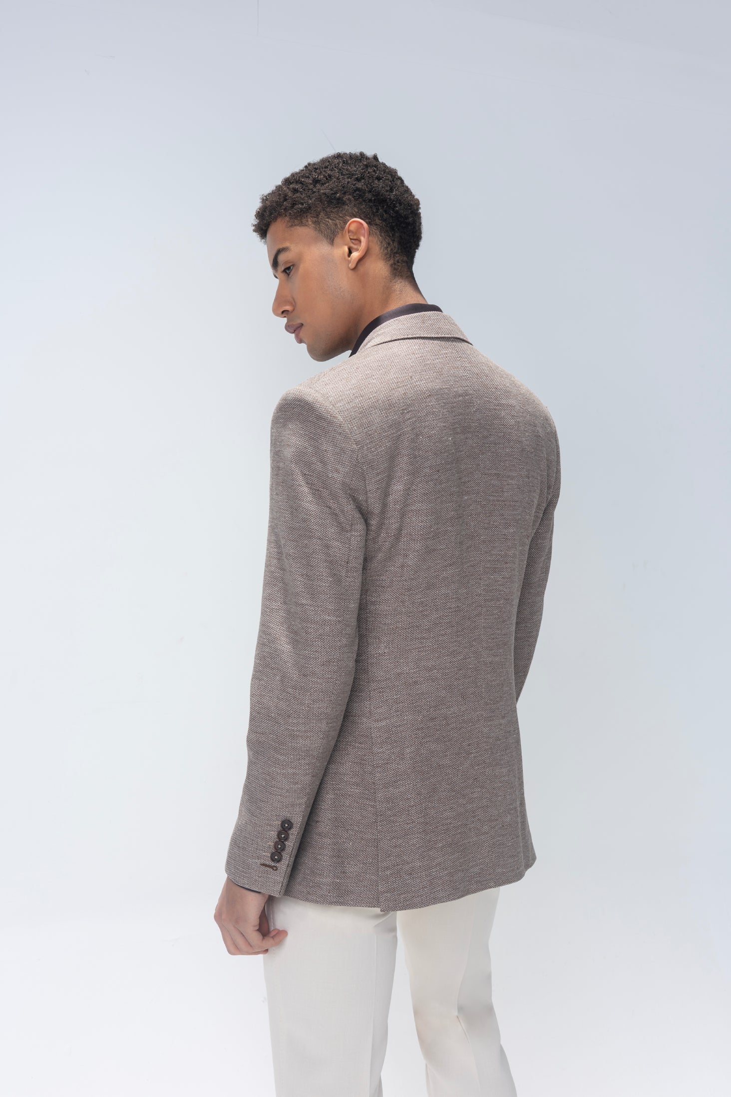 Buy Beige textured blazer with 4 patch pockets