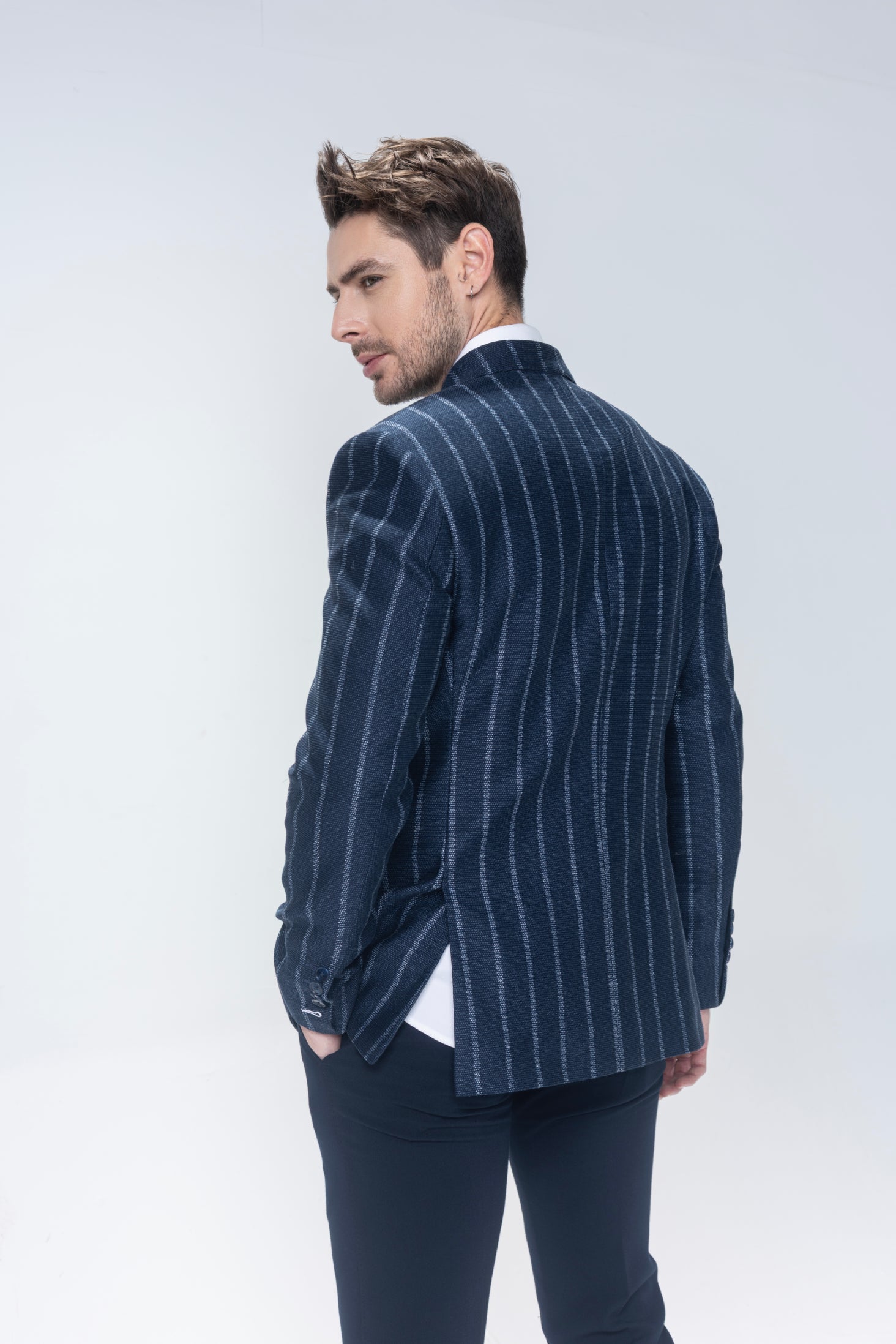 Buy branded Blazer in blue with  Bandhgala with 2 patch pockets