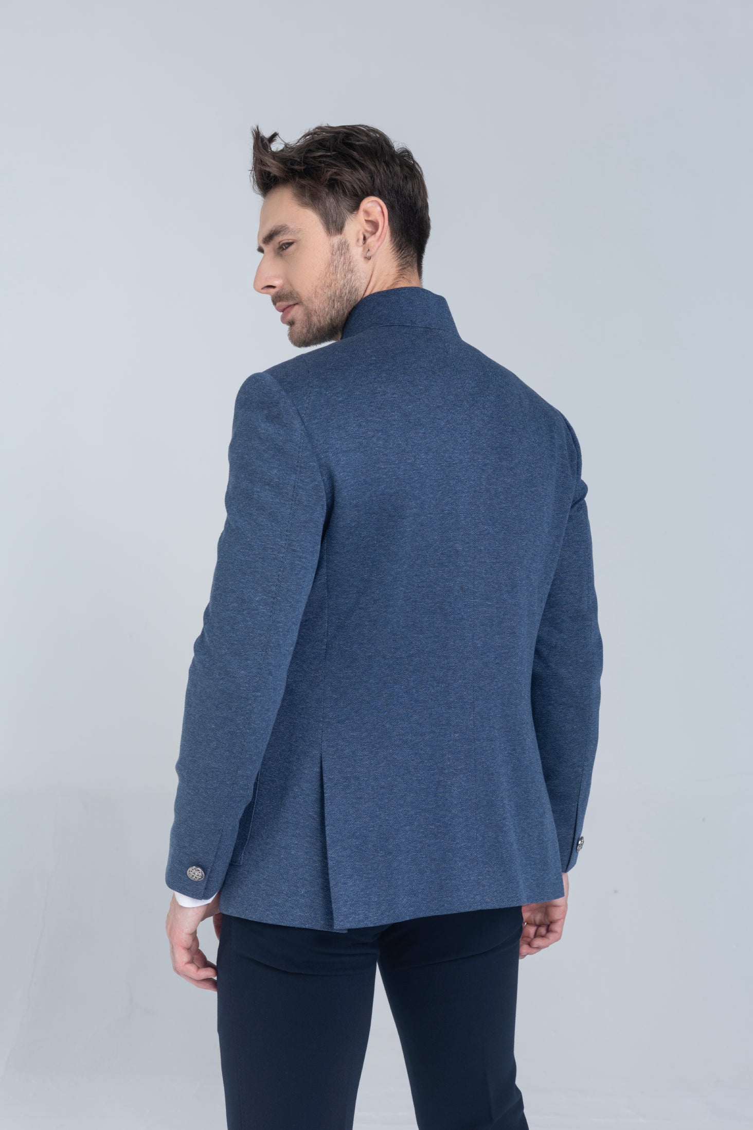 Buy branded Blazer in blue with  Bandhgala with 2 patch pockets