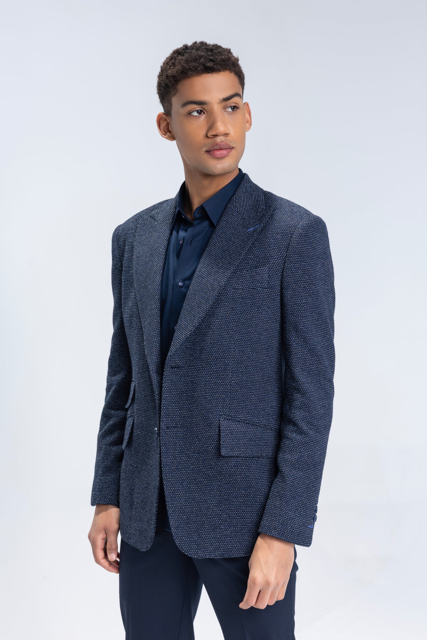 buy branded Navy blue textured blazer with 3 pockets