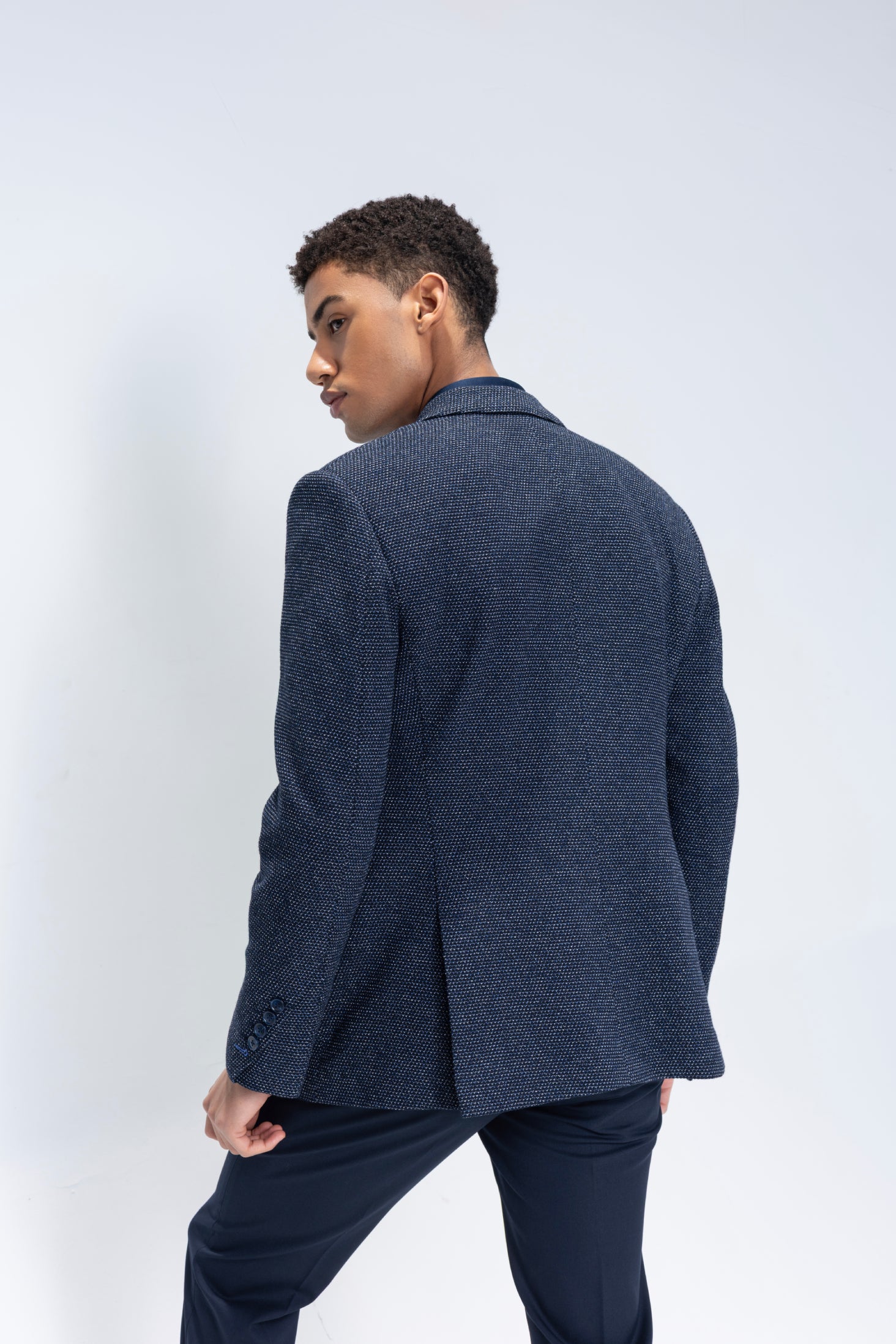 buy branded Navy blue textured blazer with 3 pockets