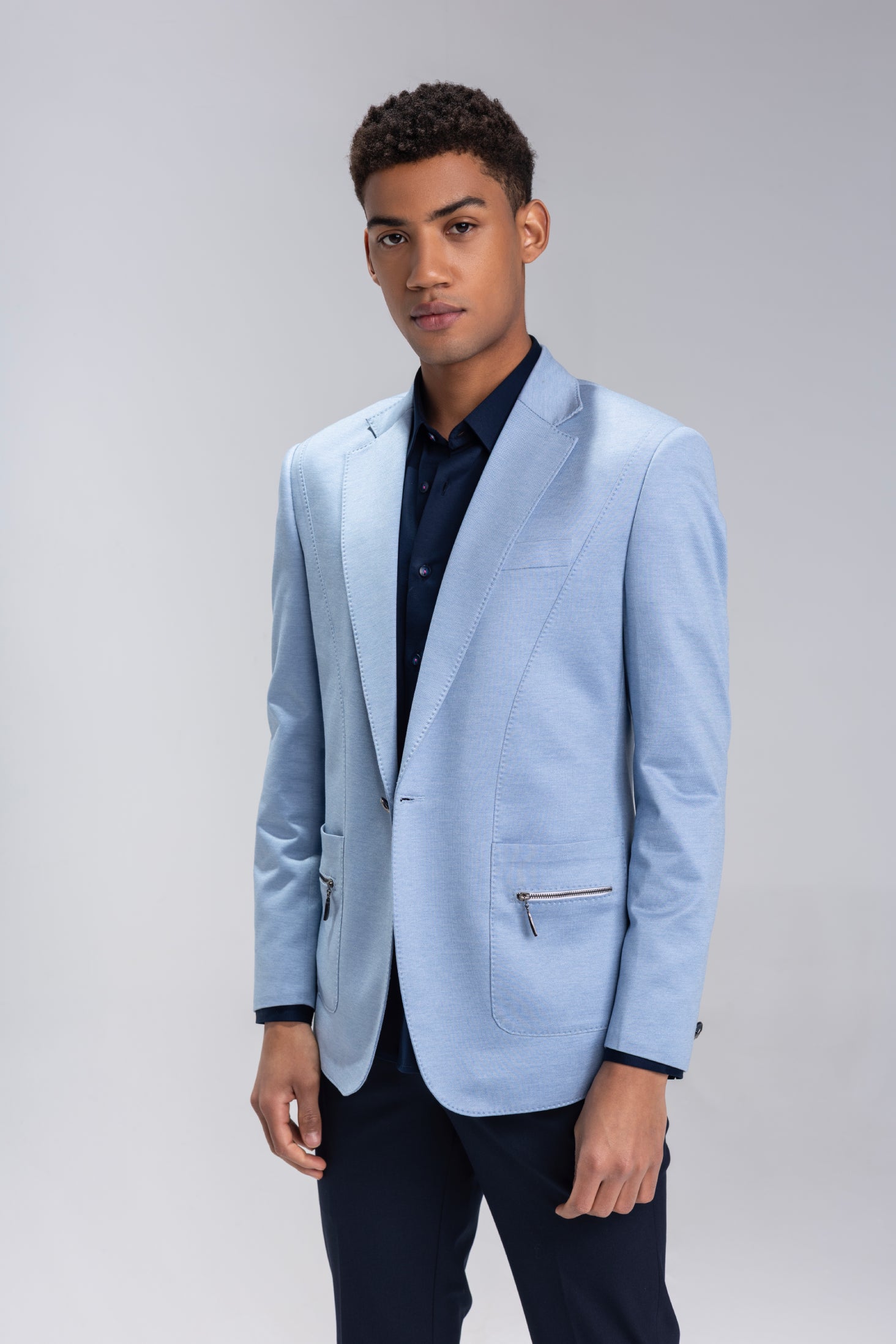 buy branded Sky blue  blazer with zip detailing