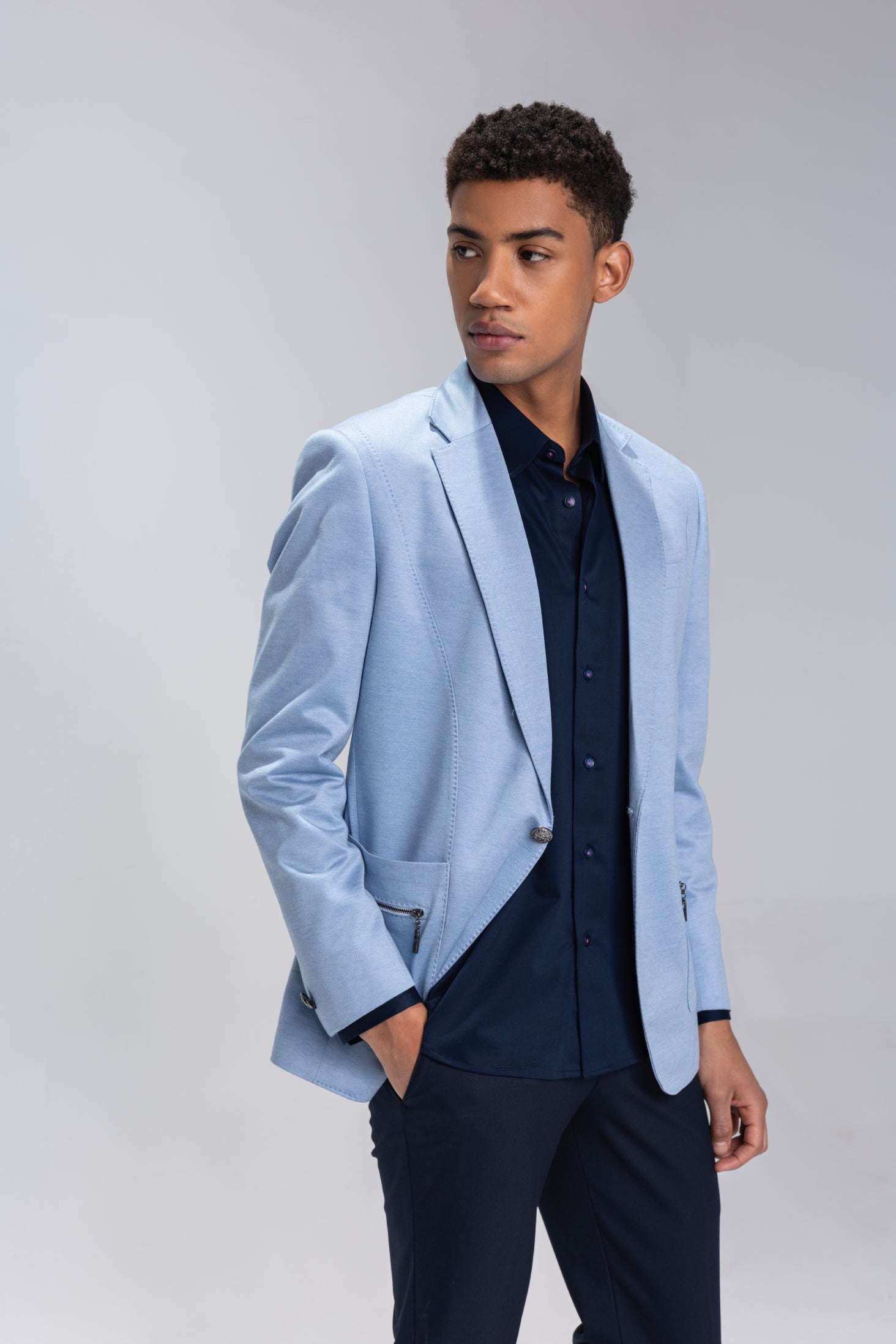 buy branded Sky blue  blazer with zip detailing