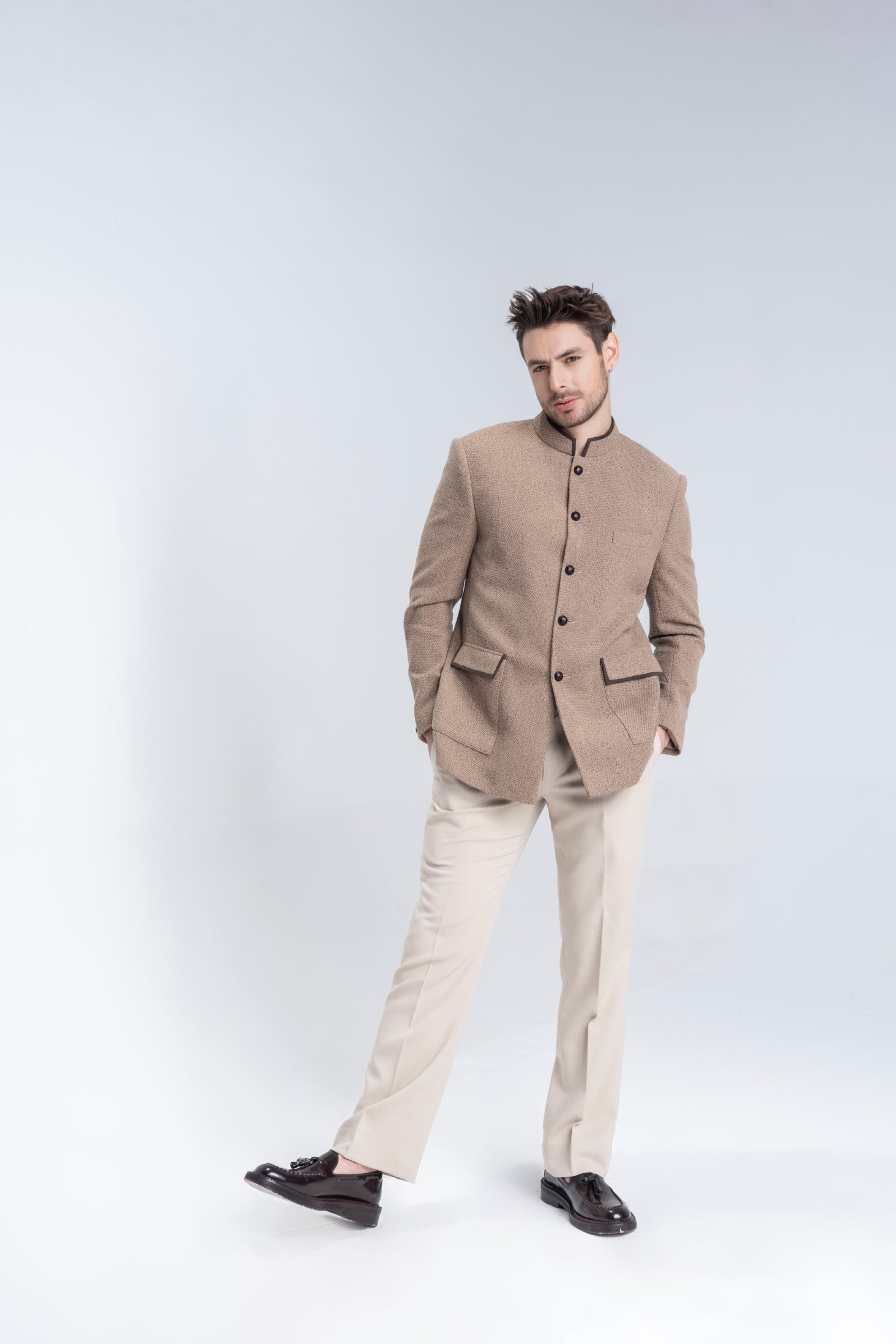 Branded Khakhi textured Blazer