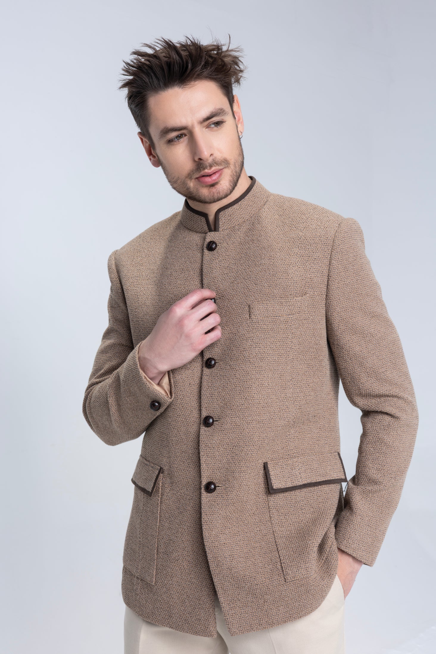 Branded Khakhi textured Blazer