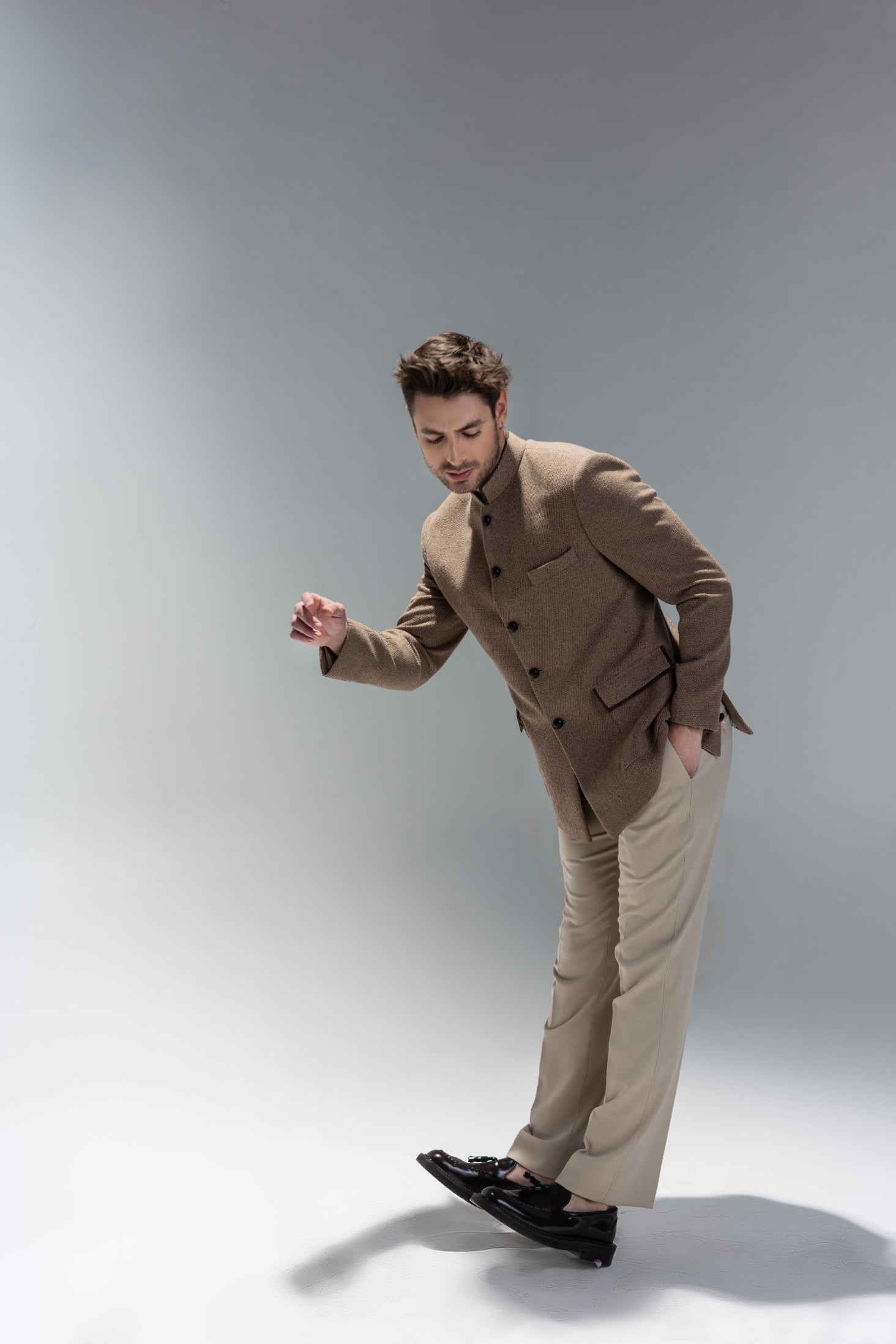 Branded Khakhi textured Blazer