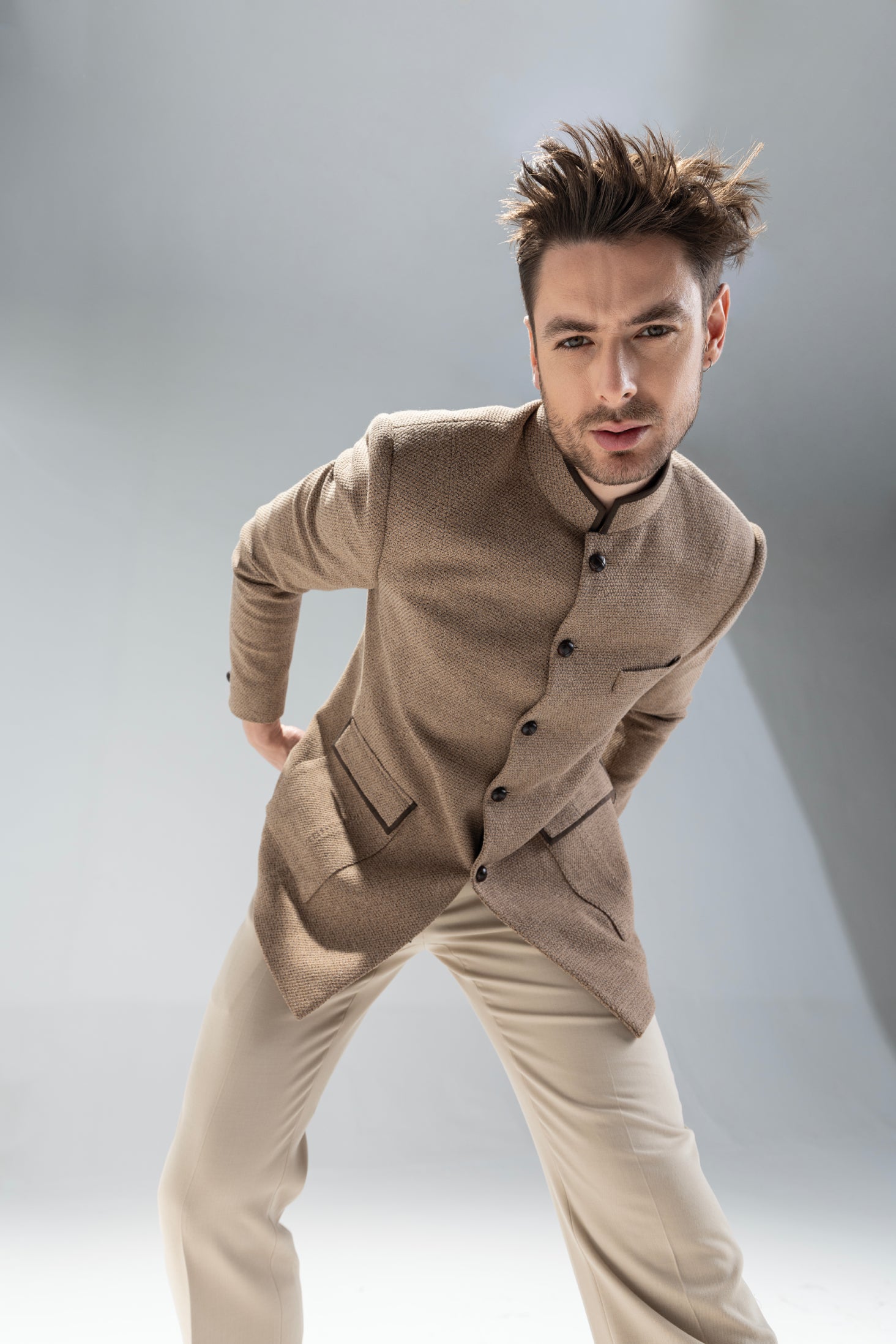 Branded Khakhi textured Blazer