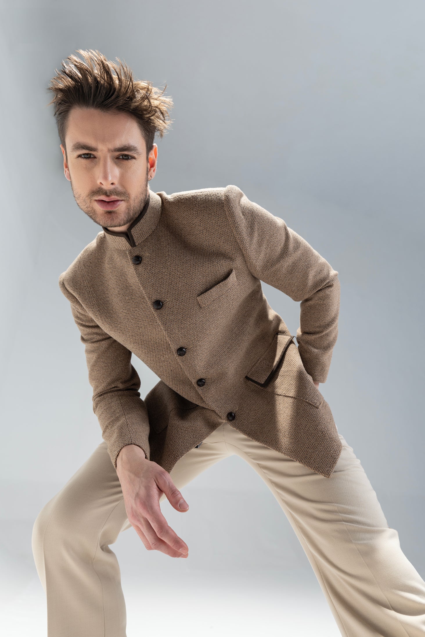 Branded Khakhi textured Blazer