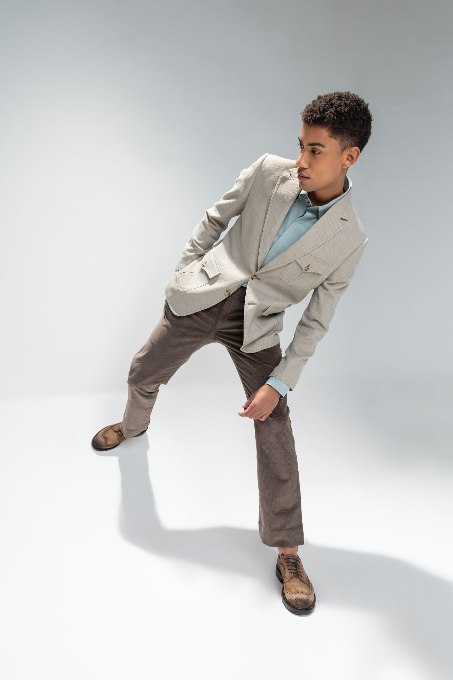 Branded Beige textured  blazer with 3 patch pockets