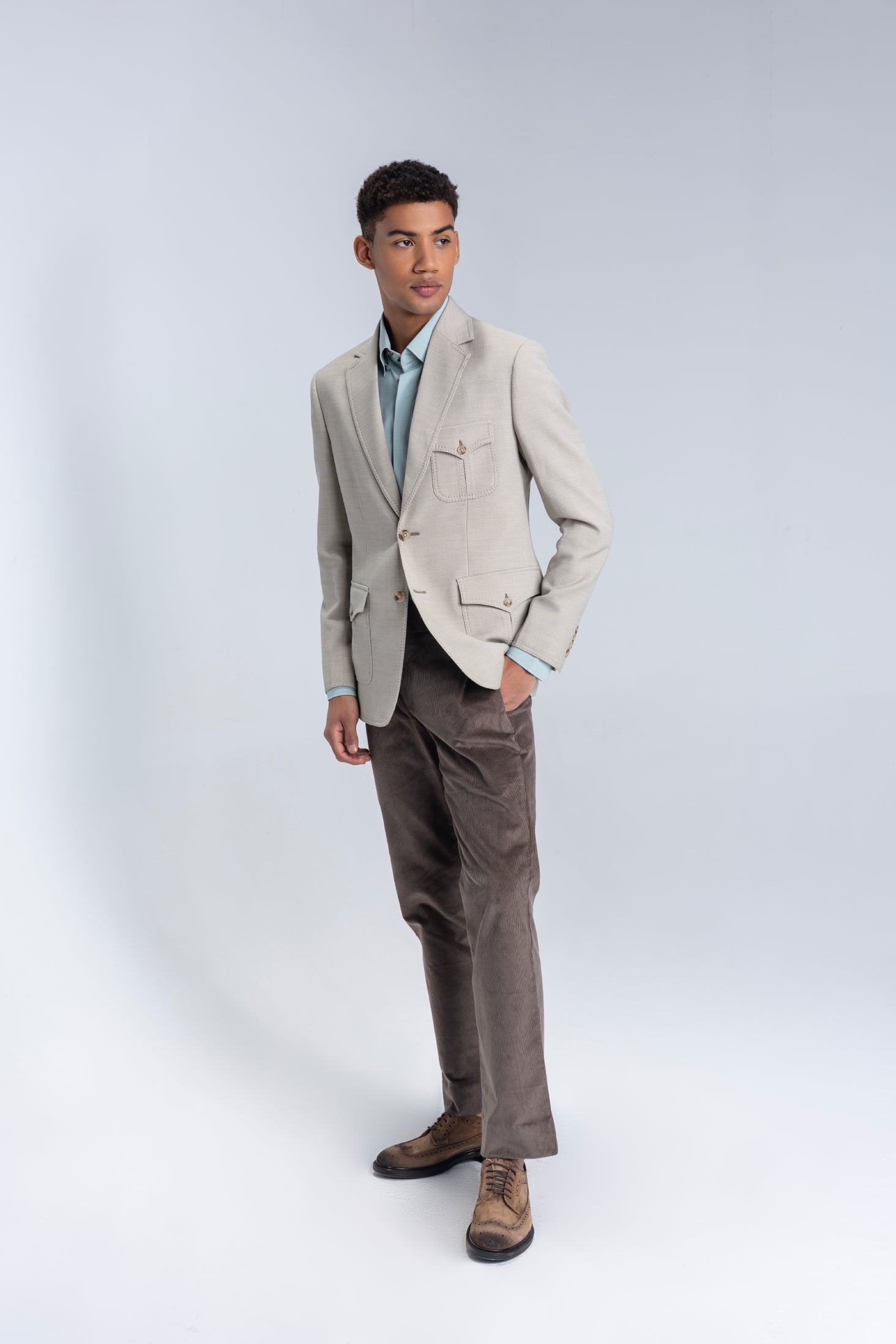 Branded Beige textured  blazer with 3 patch pockets