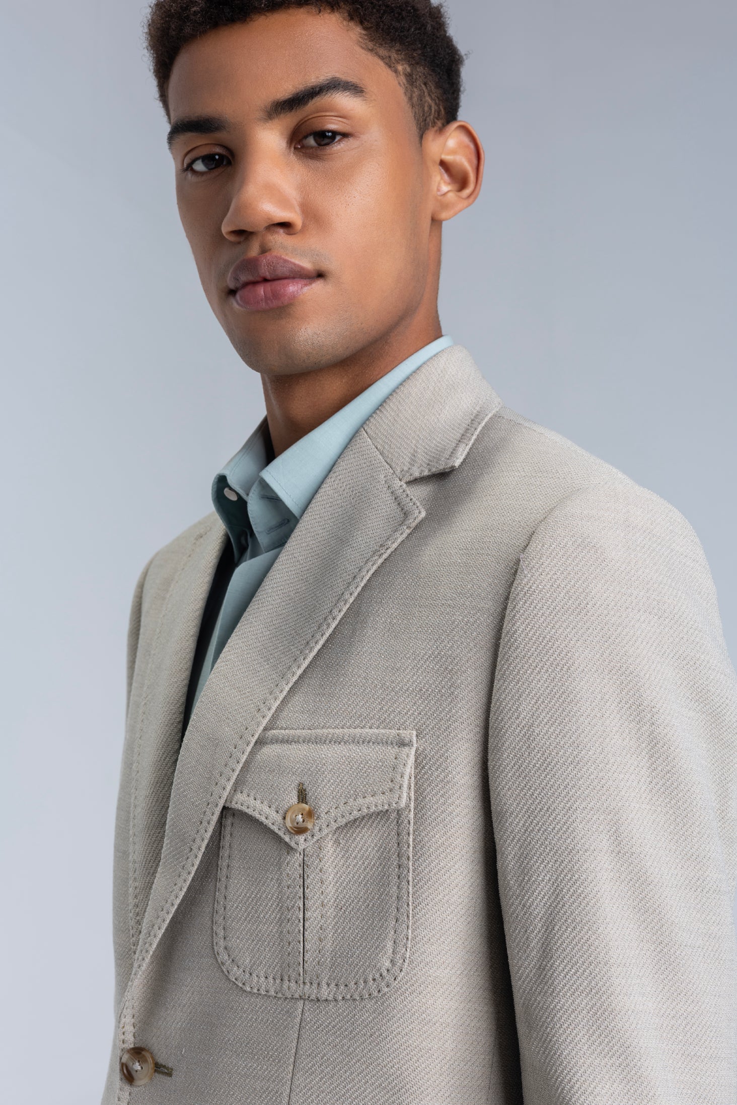 Branded Beige textured  blazer with 3 patch pockets