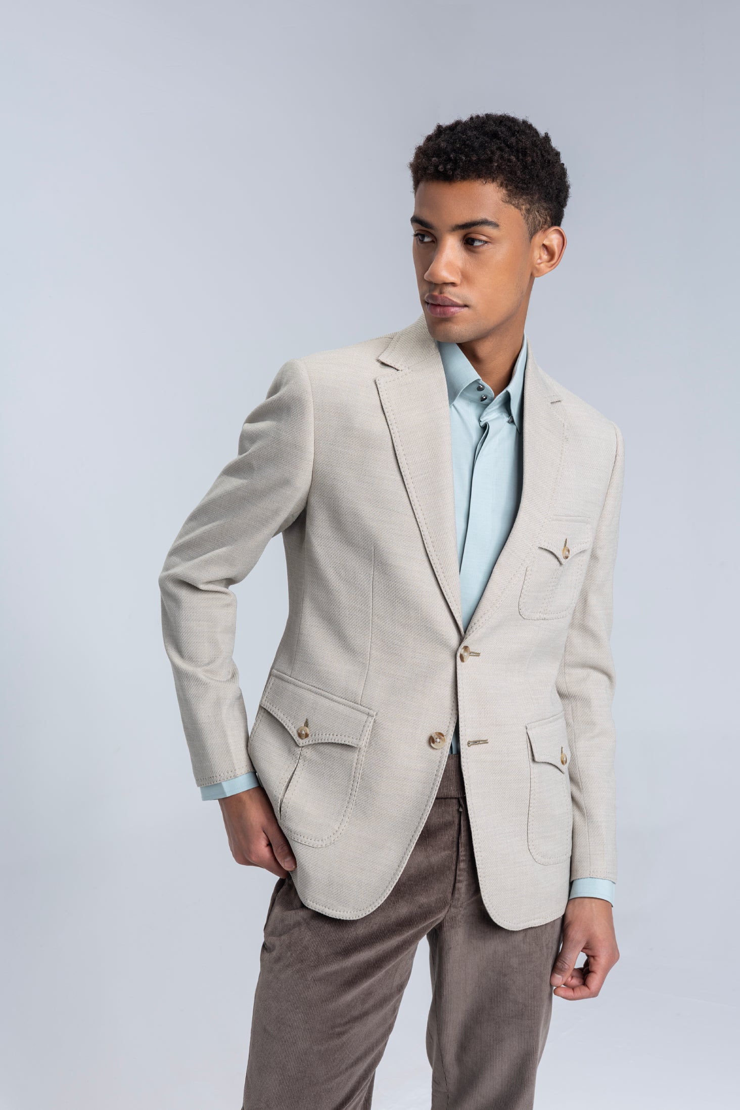 Branded Beige textured  blazer with 3 patch pockets