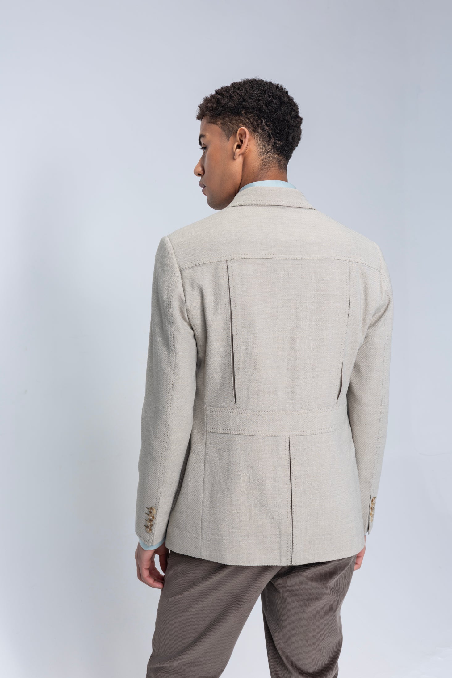 Branded Beige textured  blazer with 3 patch pockets