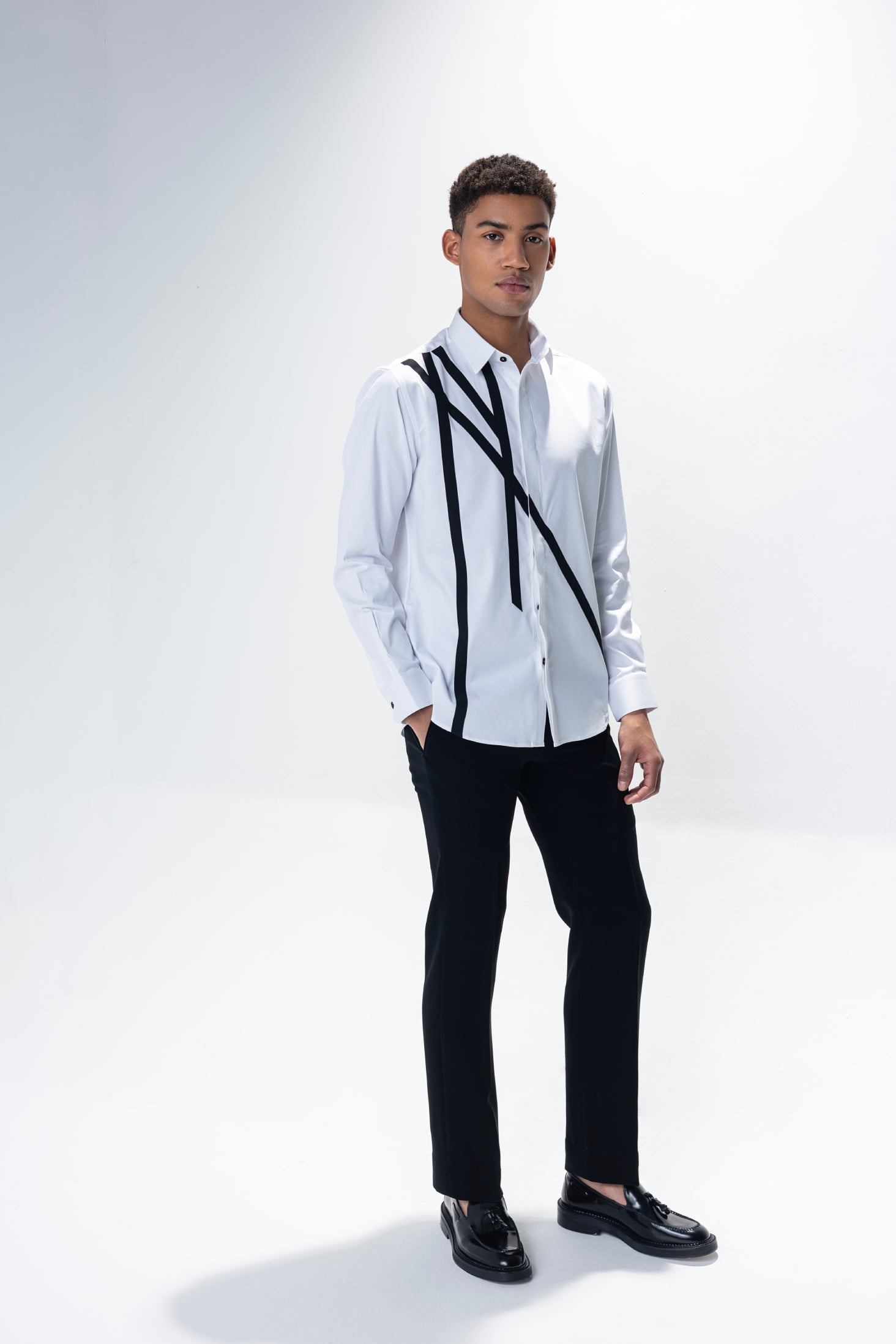 White shirt with contrasting lines