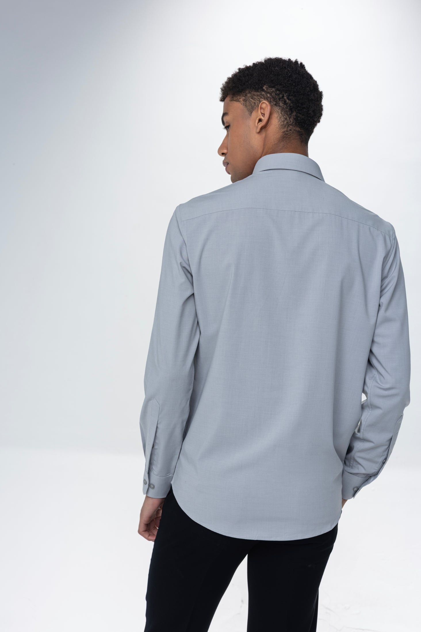 Light grey concealed button shirt with Jaguar brooch