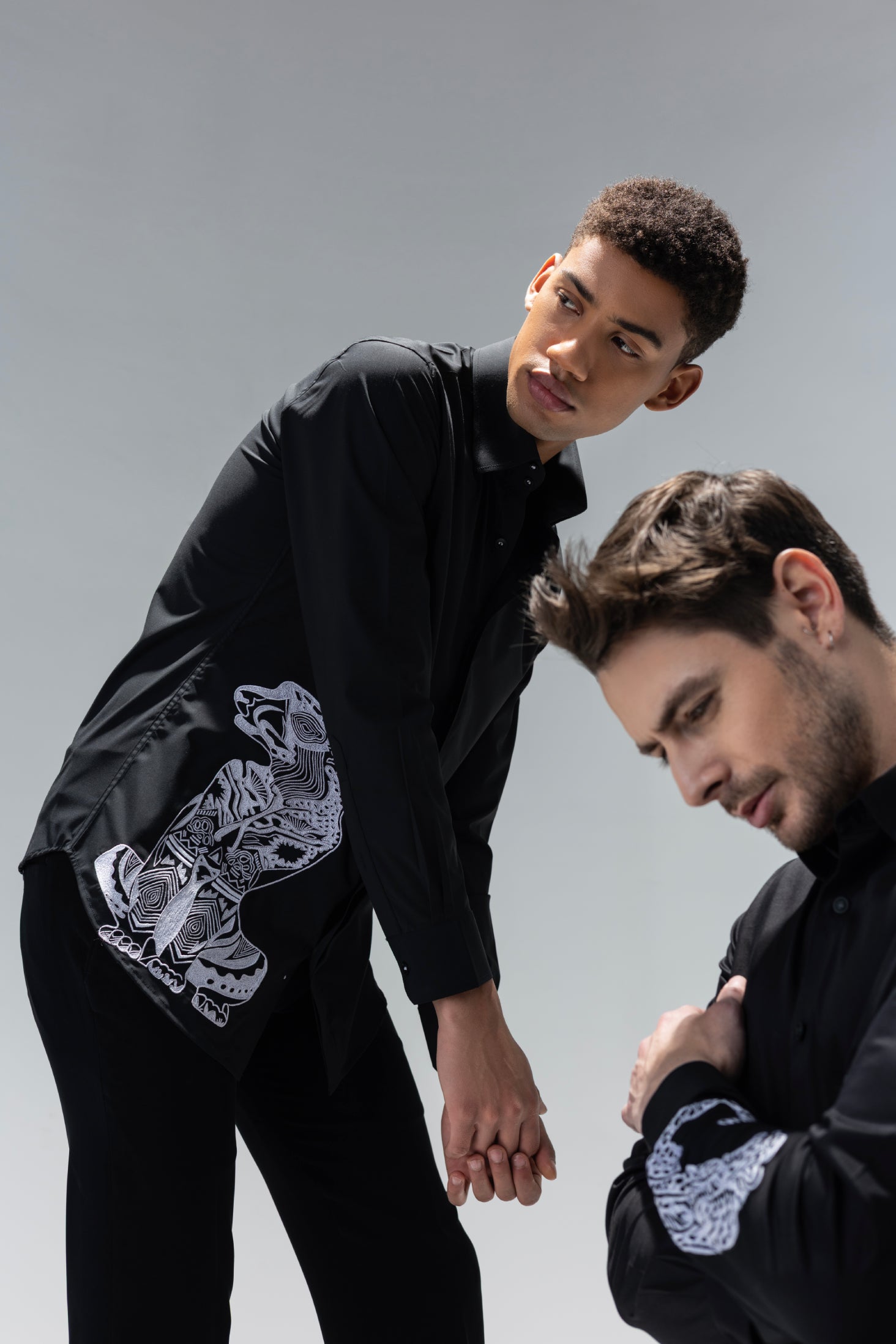 Black shirt with embroidered Leopard