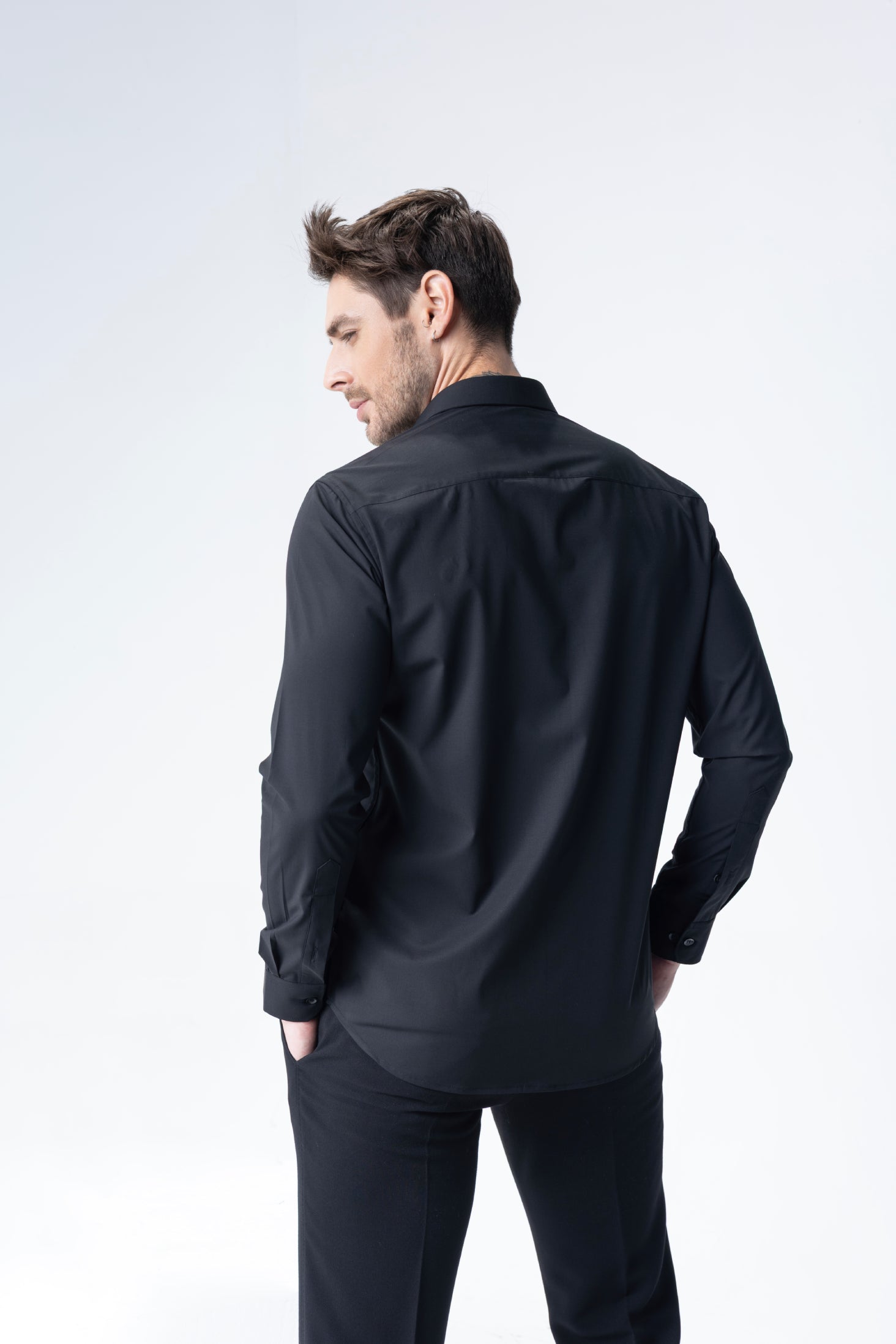 Black full sleeved shirt with hand embroidered Bee motifs