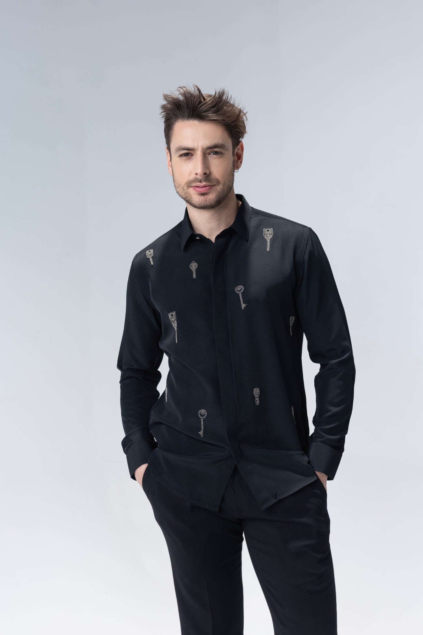 Black shirt with hand-embroidered Key