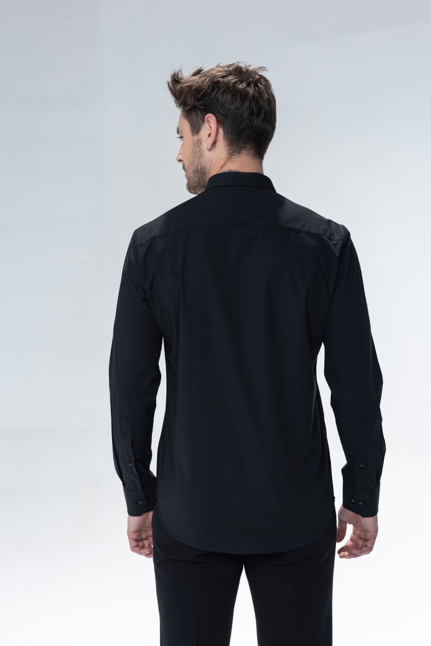 Black full sleeved shirt with embroidered Cat motifs