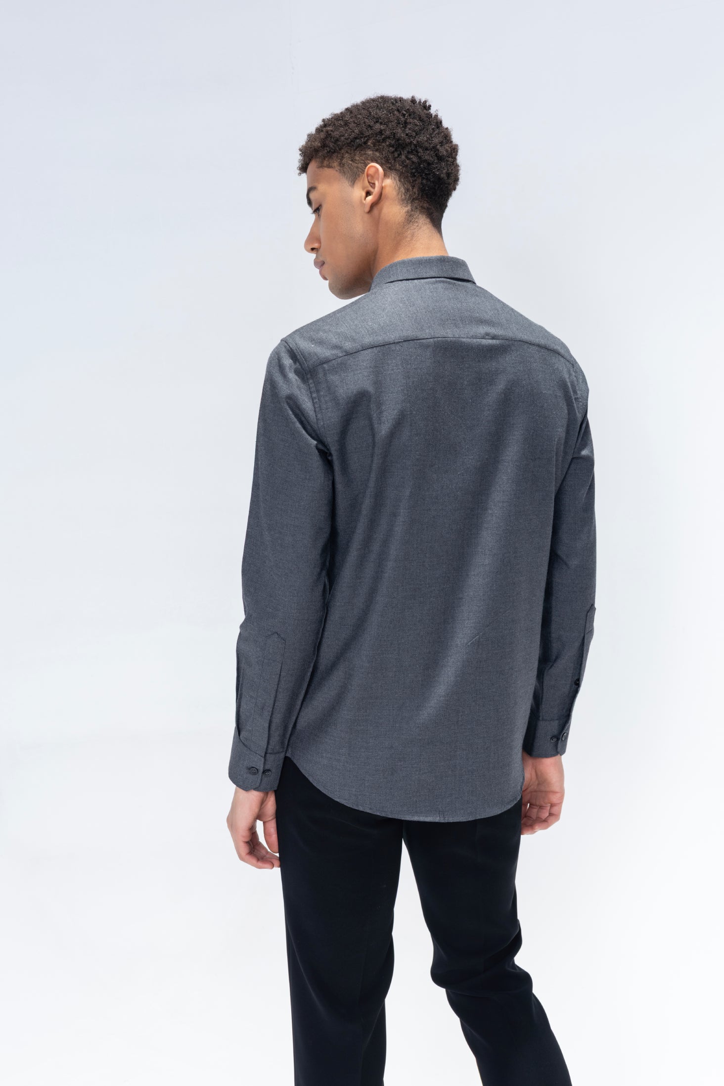 Dark grey full sleeved shirt with hand embroidered Lion motif in black