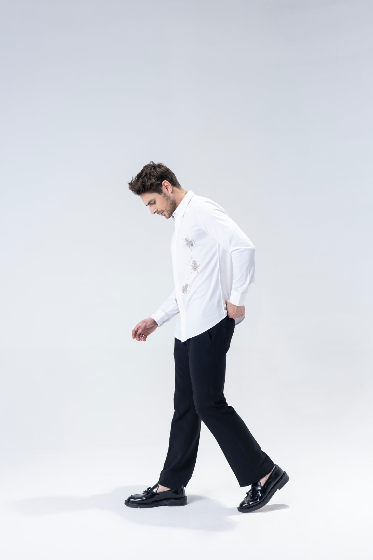 White shirt with hand embroidered Bugs