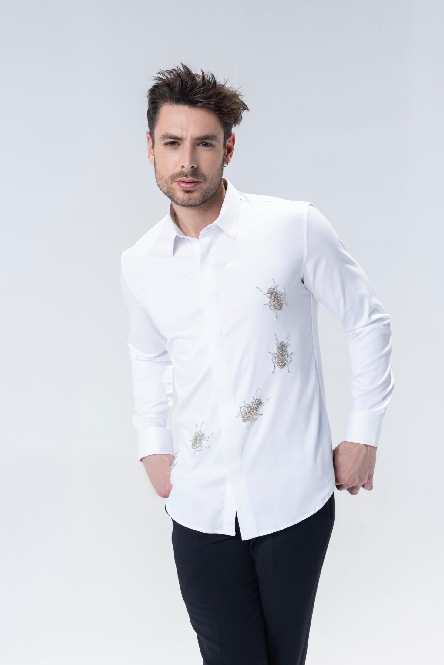 White shirt with hand embroidered Bugs