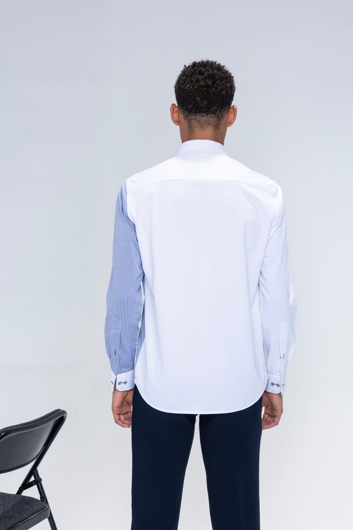 White and blue stripes full sleeved shirt with embroidered Zebra motif