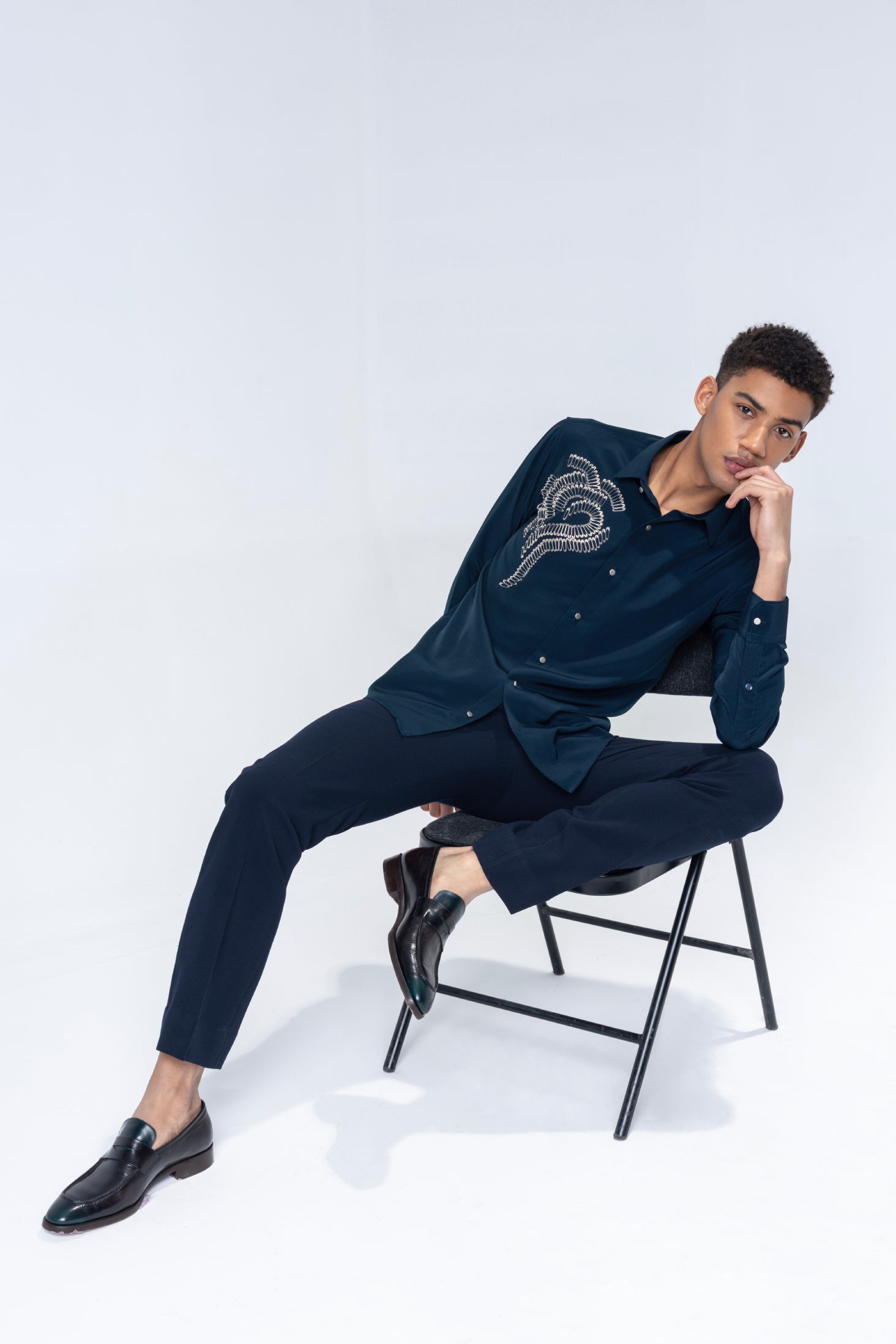 Buy Branded Dark turquoise shirt embellished with safety pins