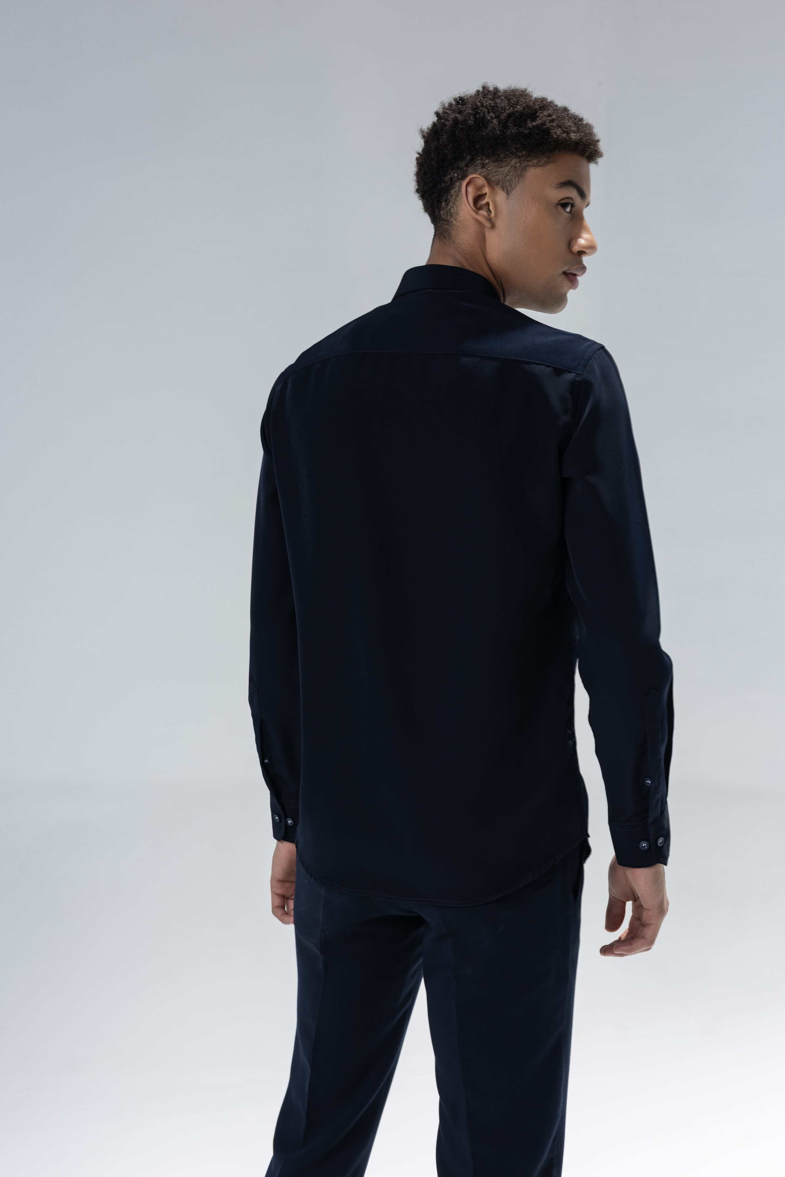 Navy Blue full sleeved shirt with embroidered Horse motif
