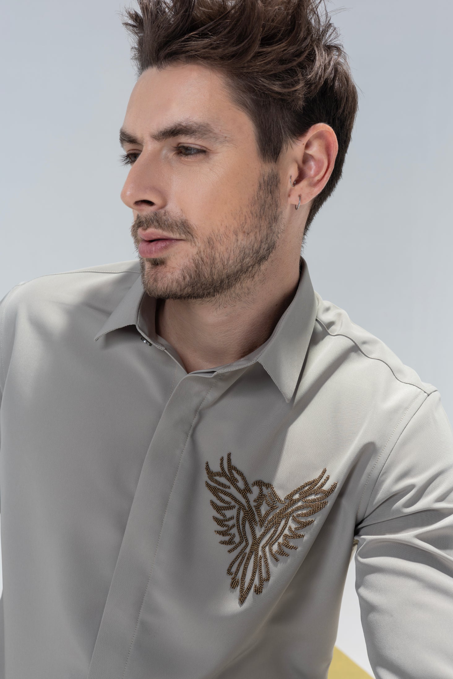 Fawn shirt with hand-embroidered