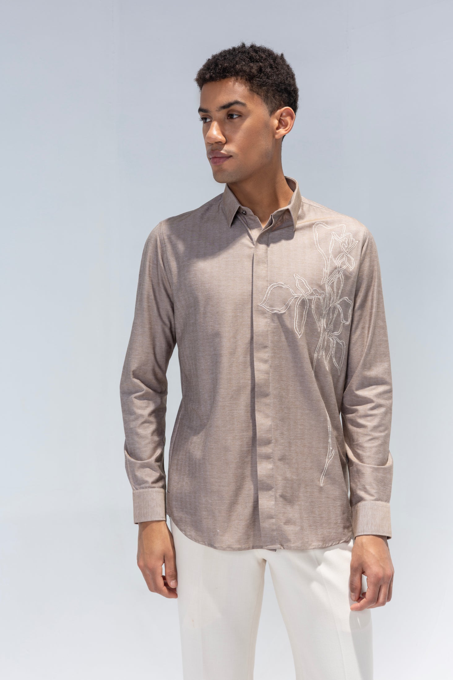 Beige shirt with embroidered Flower