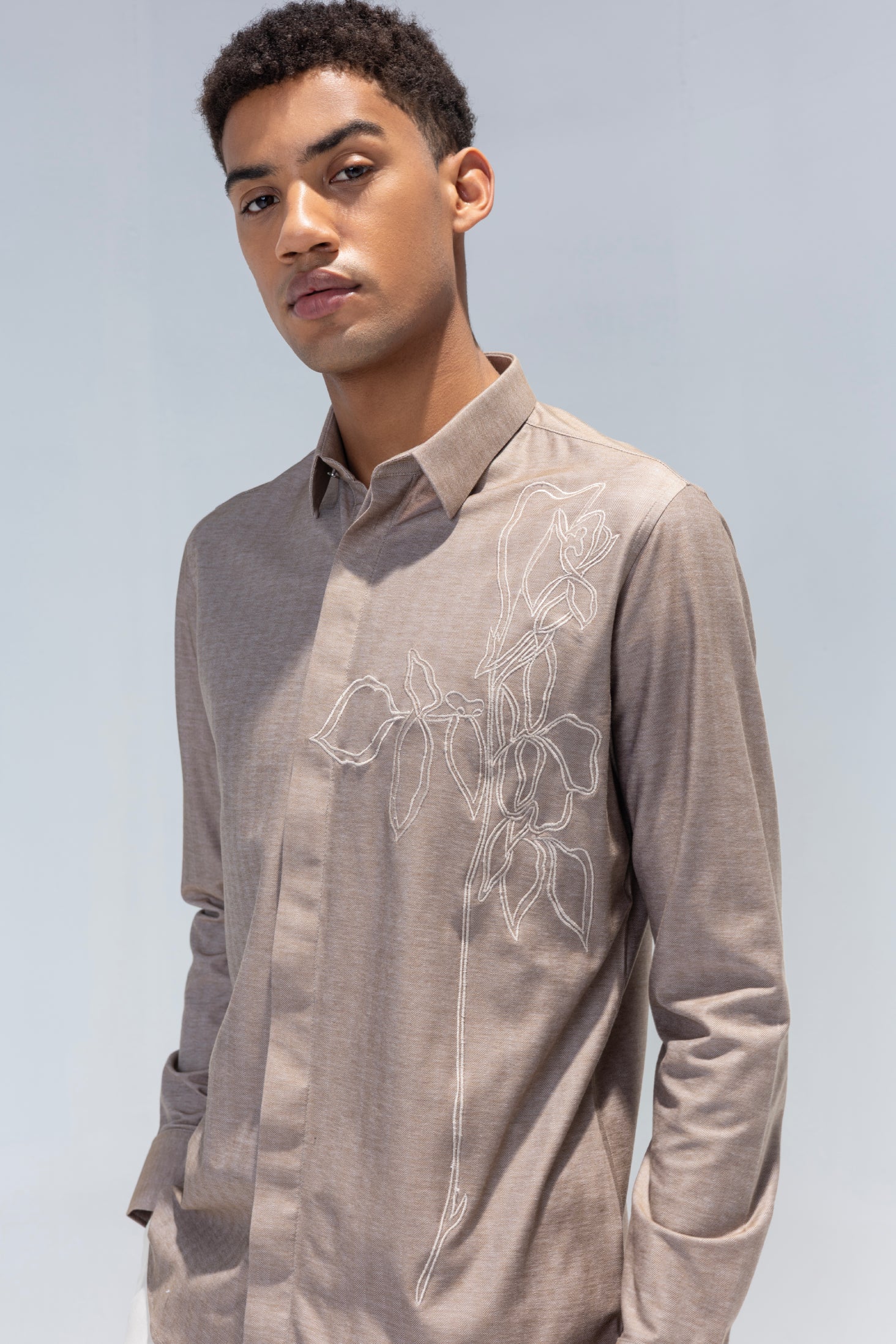 Beige shirt with embroidered Flower