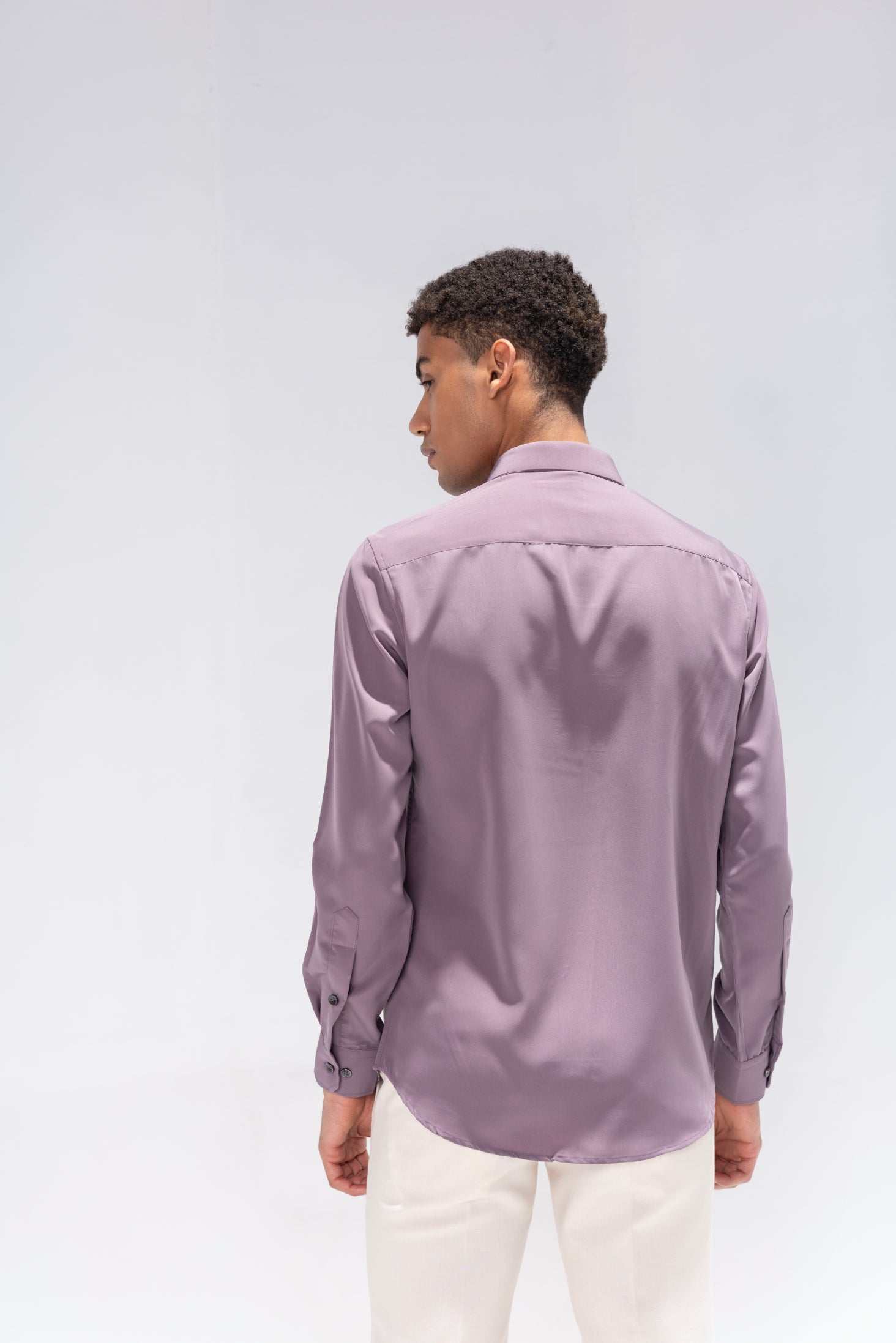 Dark Lilac full sleeved shirt with hand-embroidered metallic lines