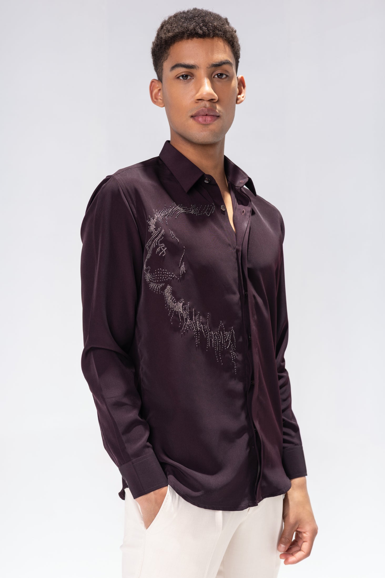 Brown shirt with hand-embroidered Lion