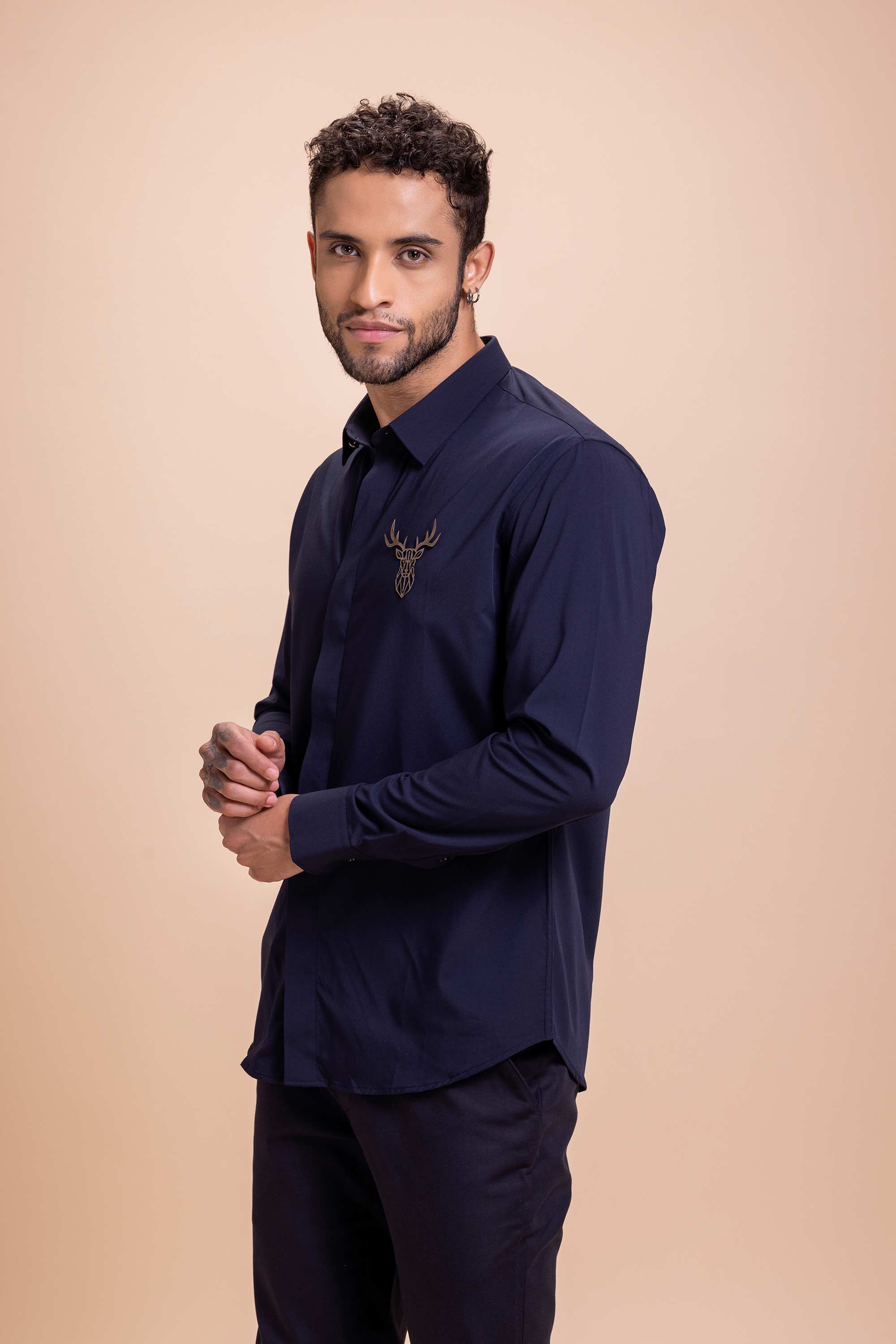 Navy Blue Brooch Shirt