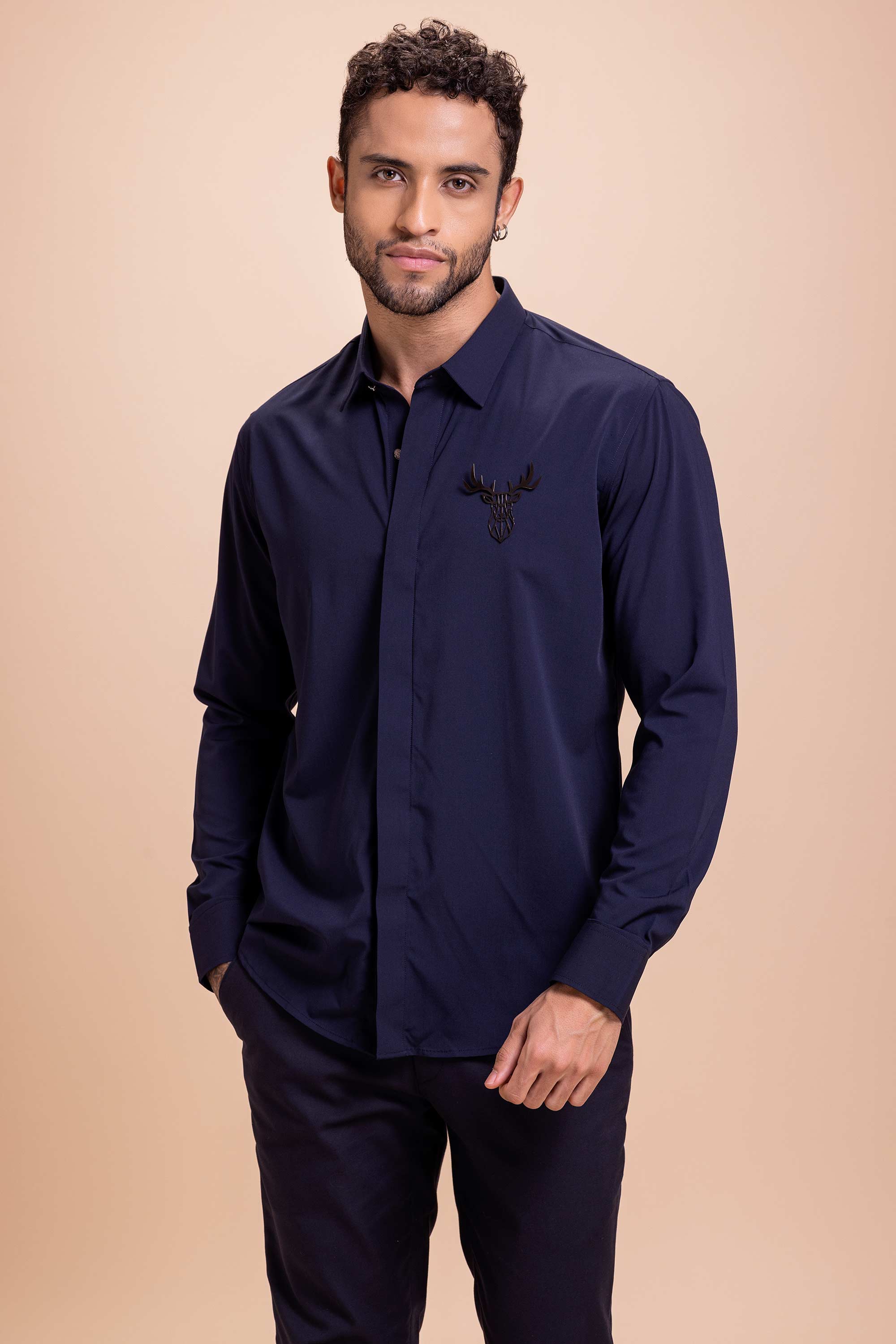 Navy Blue Brooch Shirt
