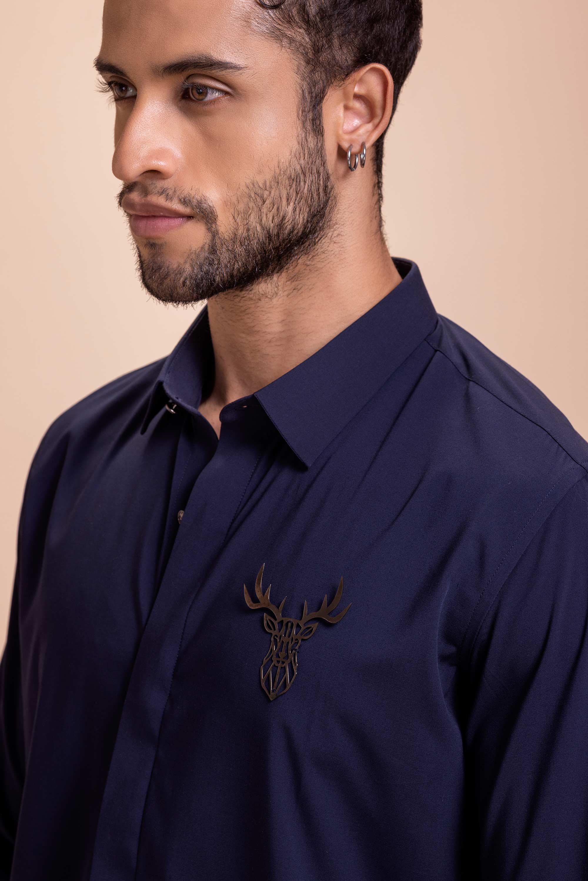 Navy Blue Brooch Shirt