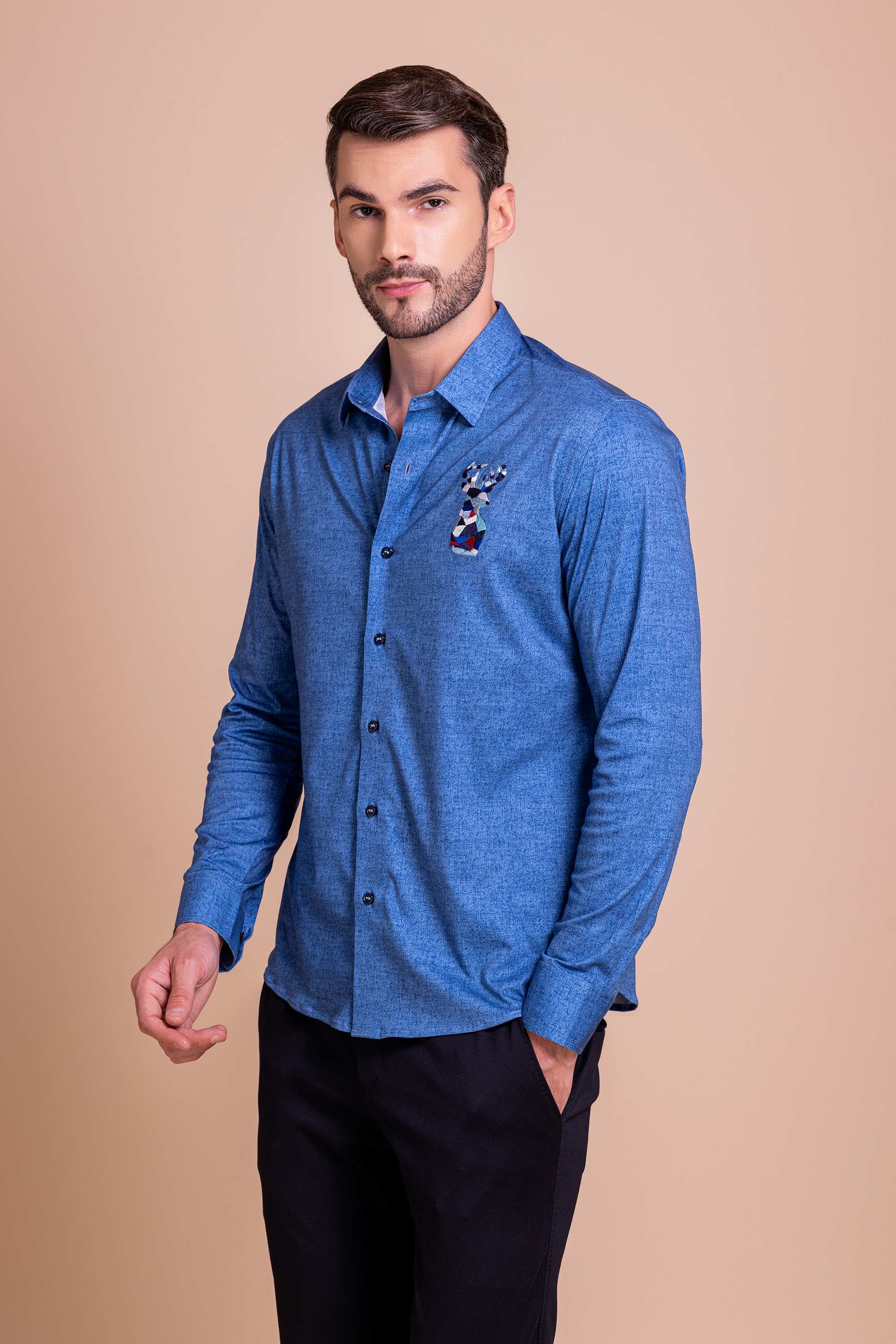 Blue Embroidered Shirt
